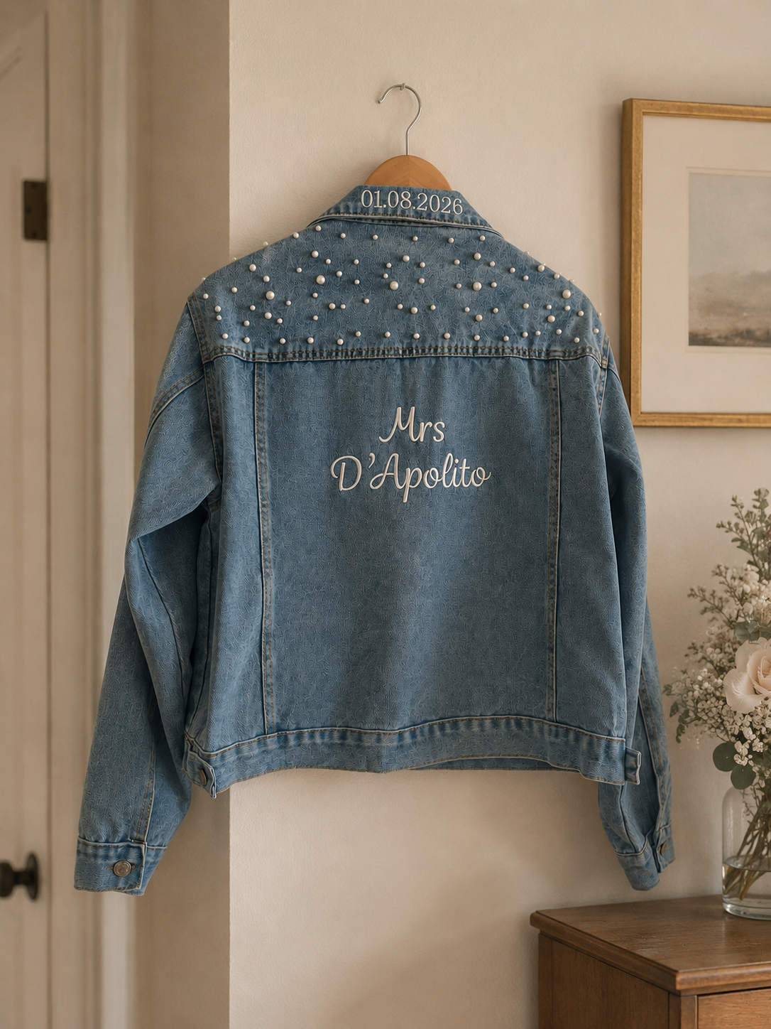 Personalised Embroidered Pearl Denim Jacket
