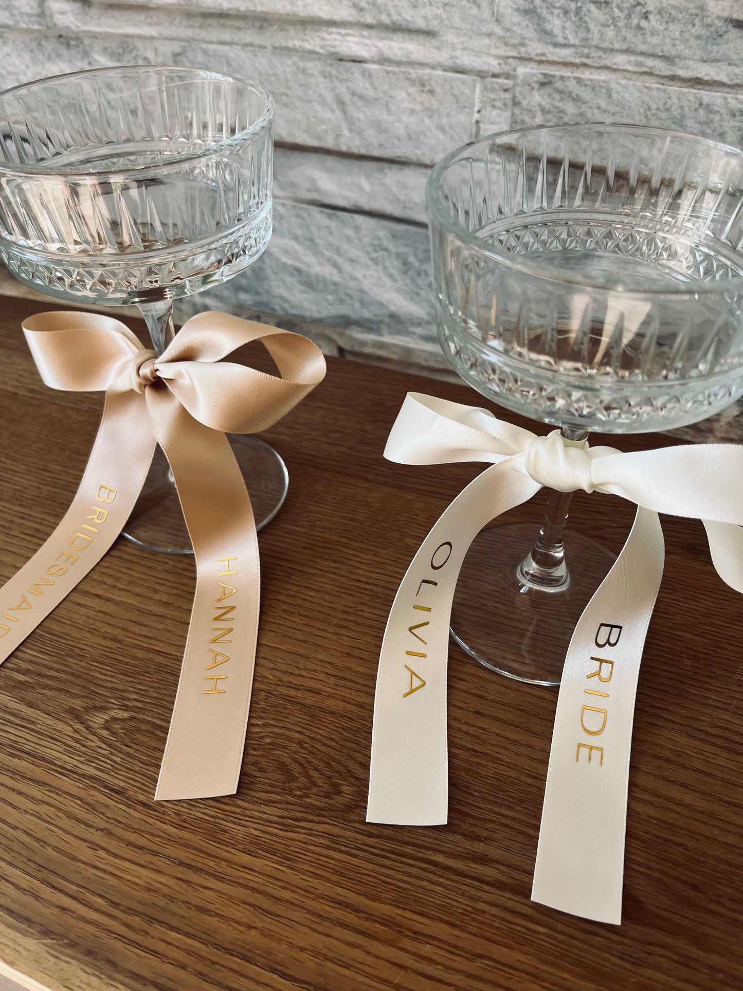 Champagne Bridesmaid Personalised Ribbon for Champagne coupe Glass