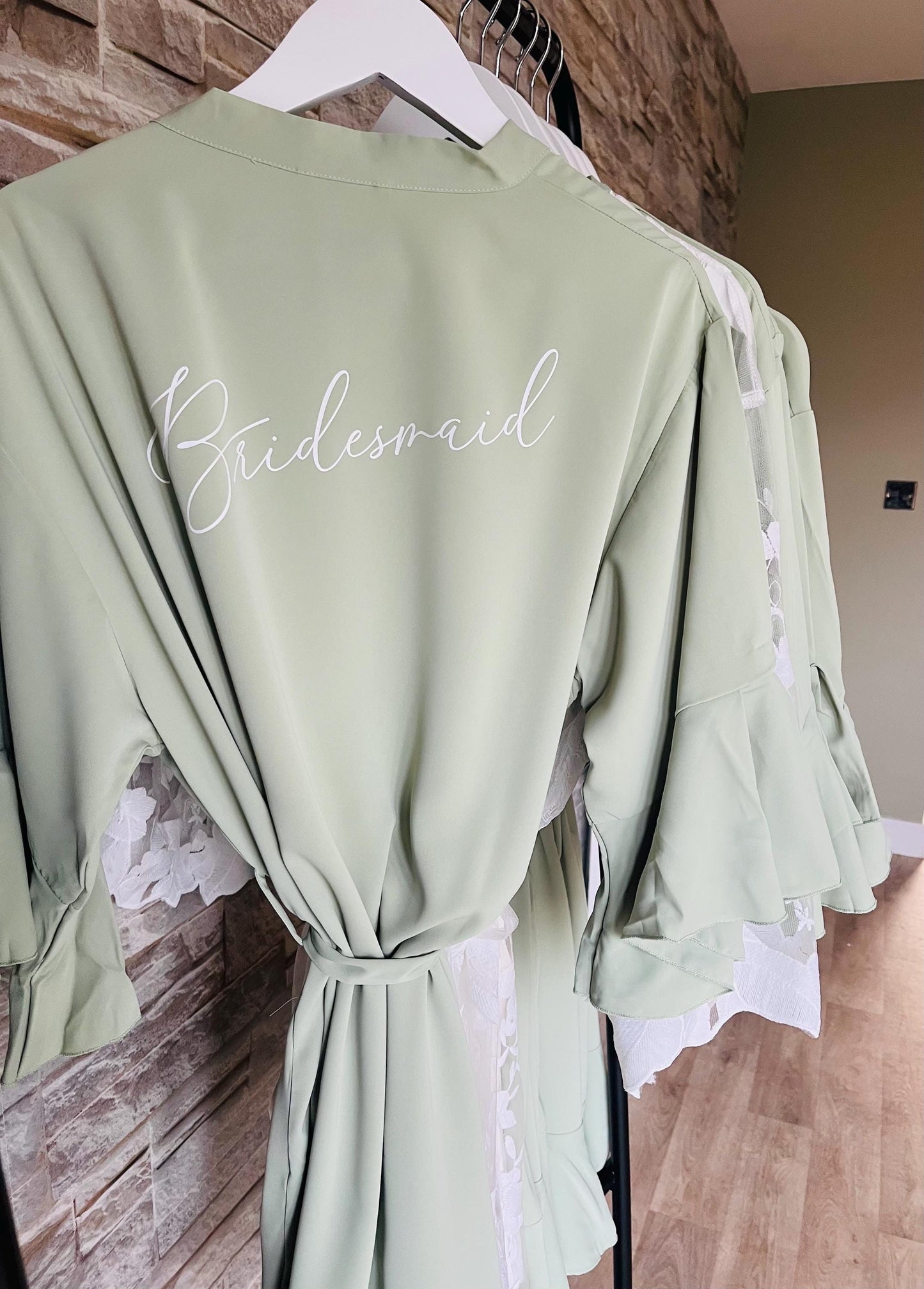 Sage Ruffle Bridesmaid Robes - Bridesmaid personalised Robe - Maid of honour robe - Bride robe - Pastel Robe - Satin Robe