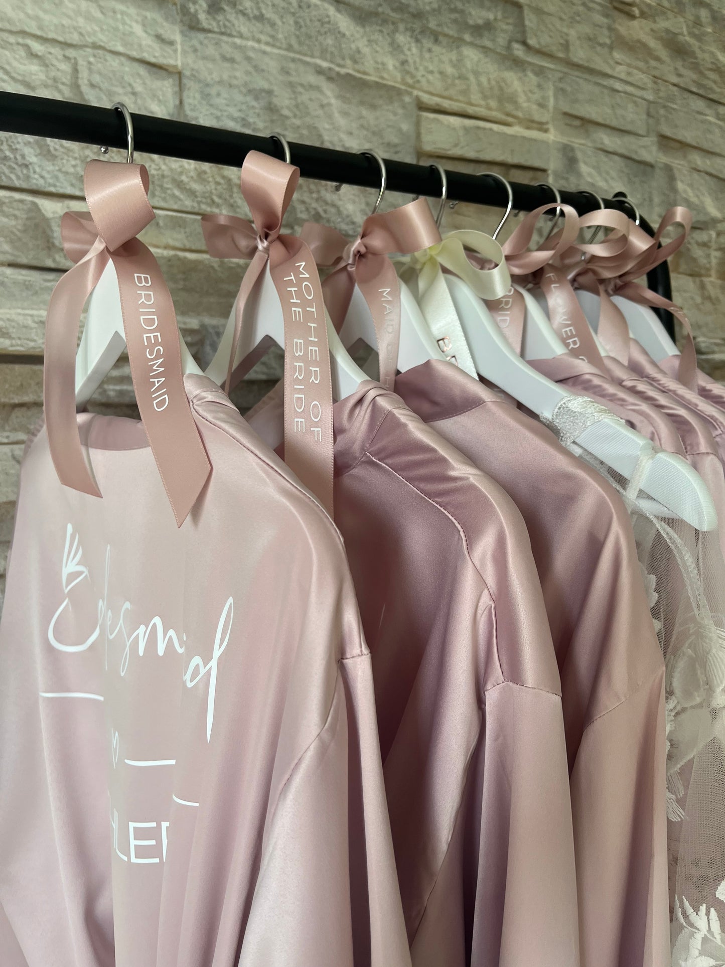 Lace Trim Bridesmaid Satin Robe - Text Design