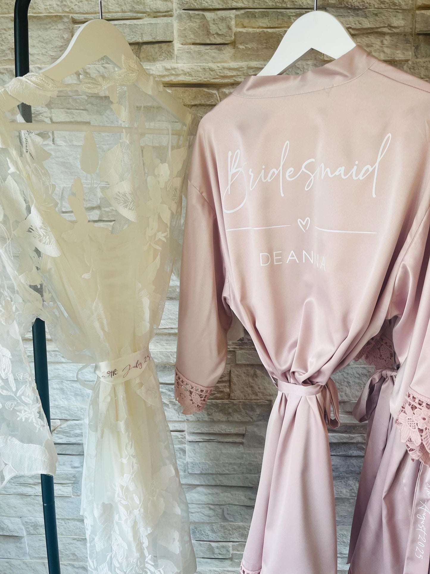 Lace Trim Bridesmaid Satin Robes - Bridesmaid personalised Robe -