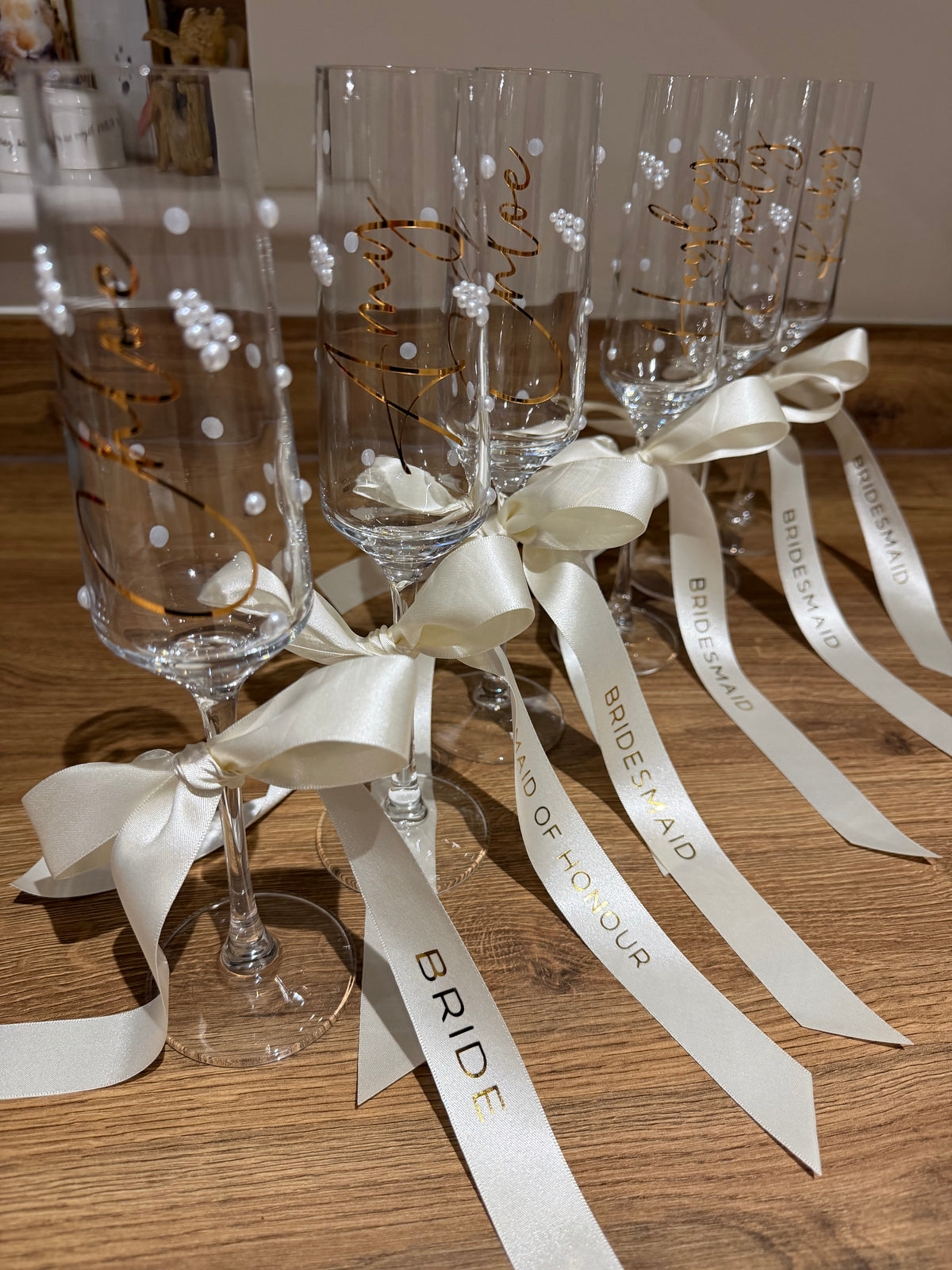 Personalised Bridesmaid Champagne Glass | Pearl Glass