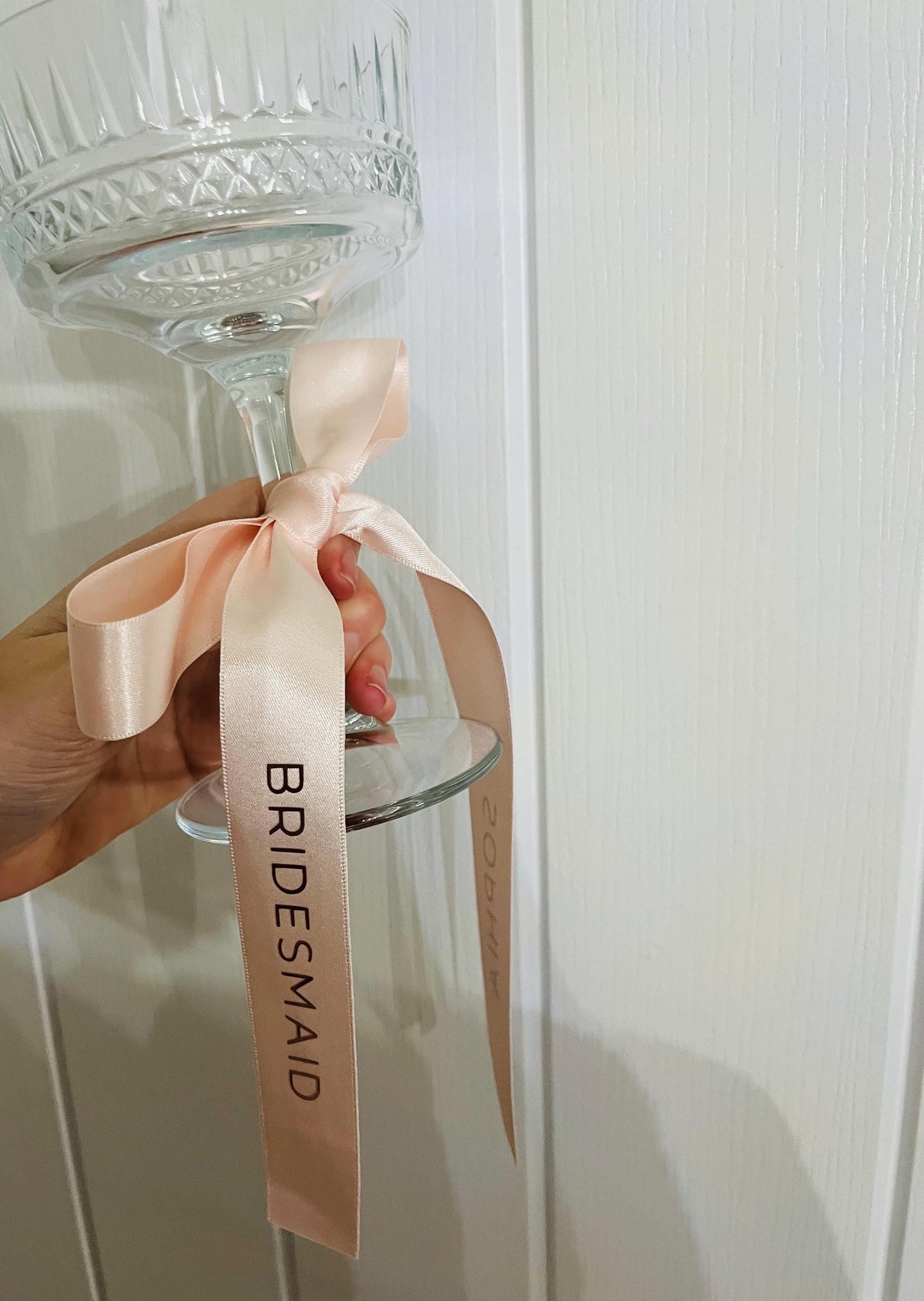 BLUSH Pink Bridesmaid Personalised Ribbons for Champagne Coupe - Bridesmaid Gift - Bridesmaid flute - Personalised Ribbons - Bride Ribbon