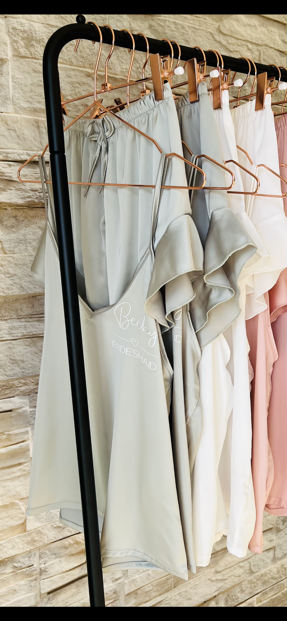 Personalised Satin Ruffle Cami Bridesmaid Pjs - Text Design - Adults