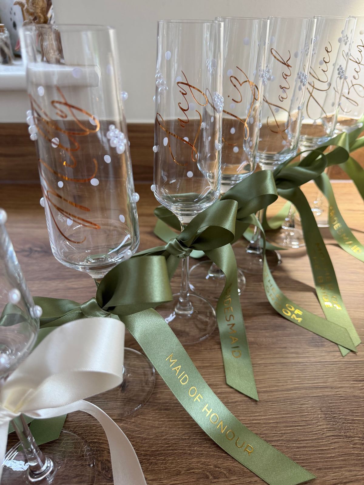 Personalised Bridesmaid Champagne Glass | Pearl Glass