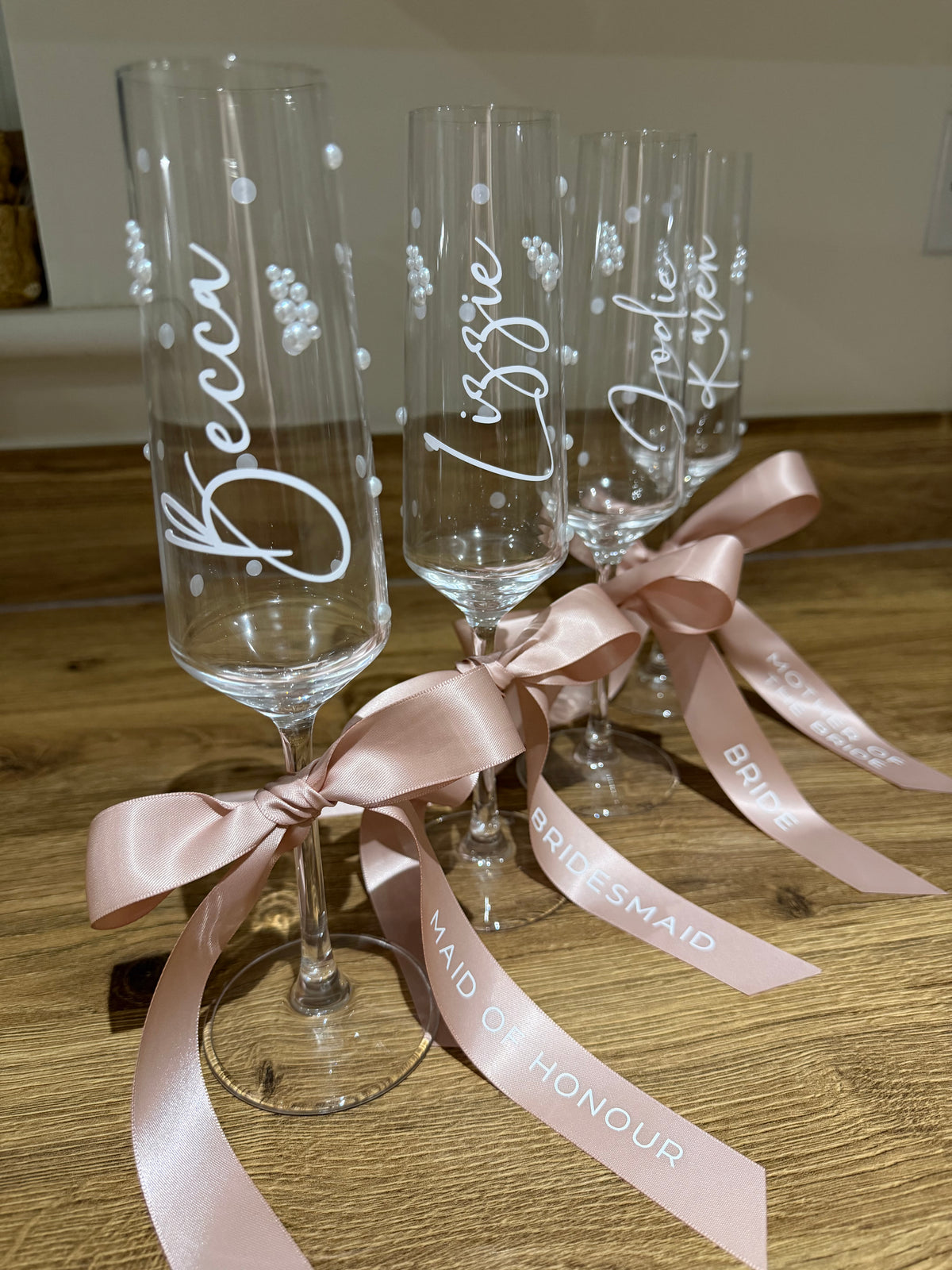 Personalised Bridesmaid Champagne Glass | Pearl Glass