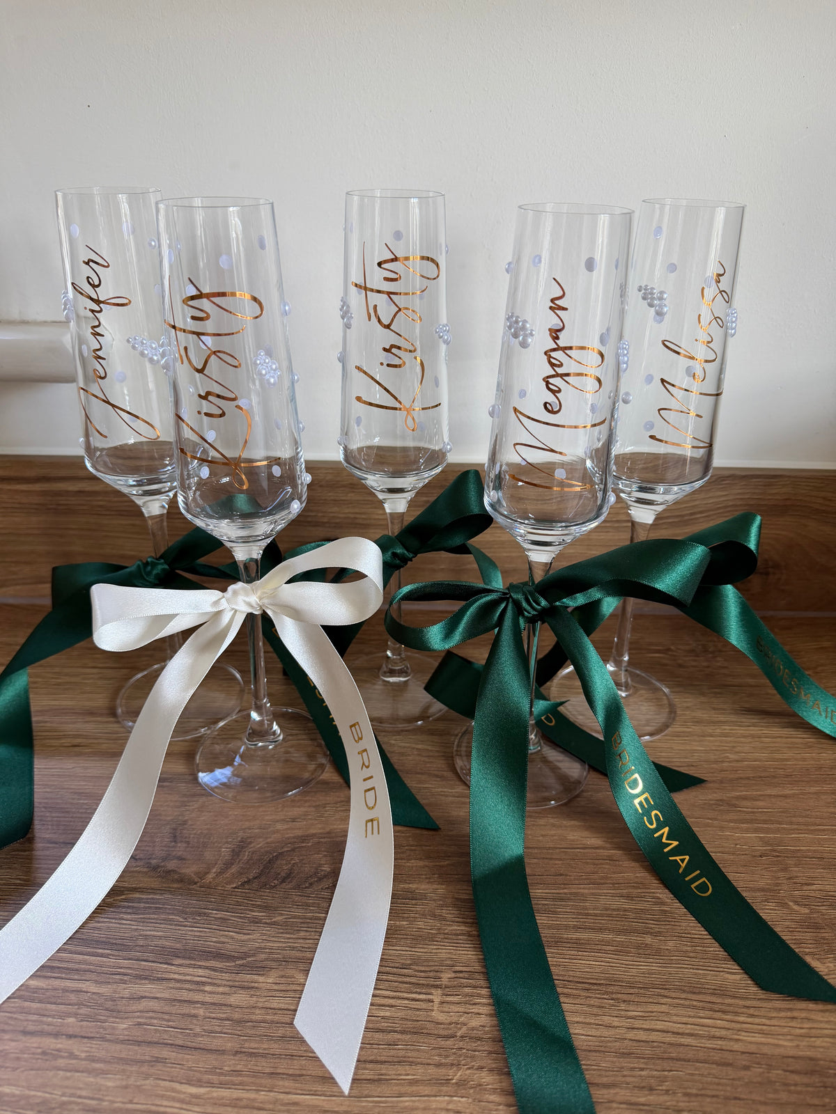 Personalised Bridesmaid Champagne Glass | Pearl Glass