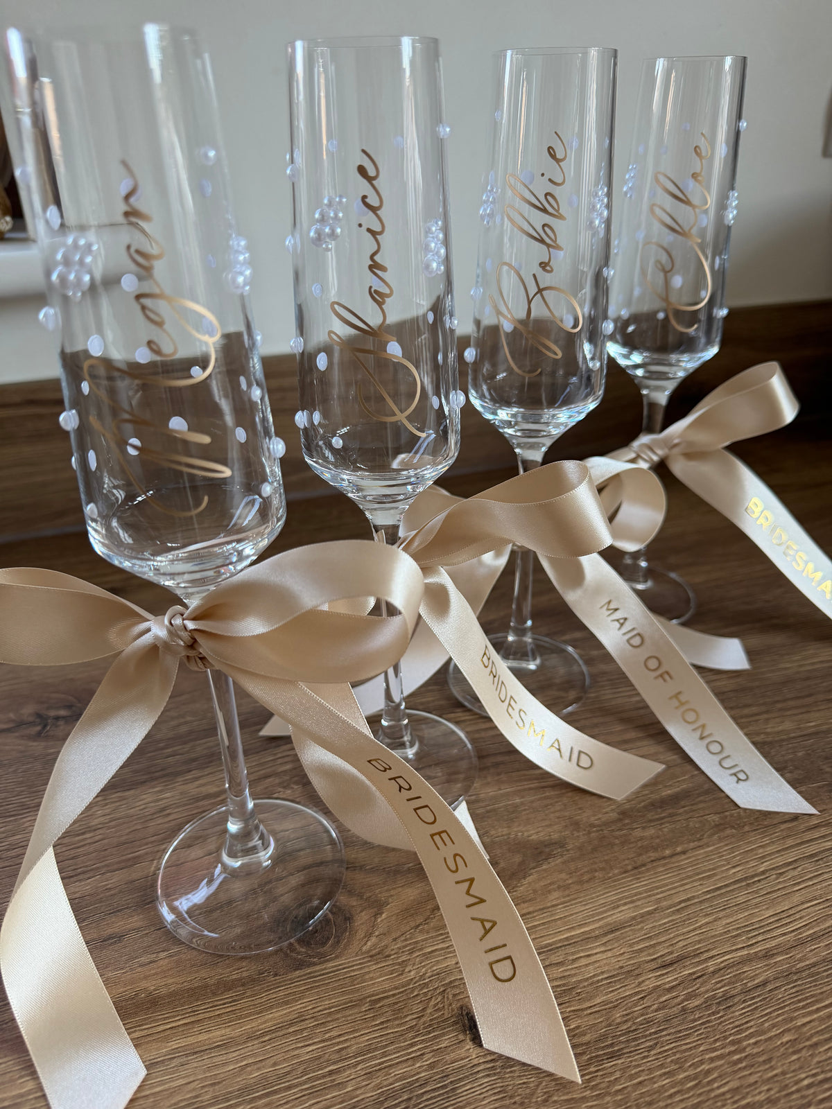 Personalised Bridesmaid Champagne Glass | Pearl Glass