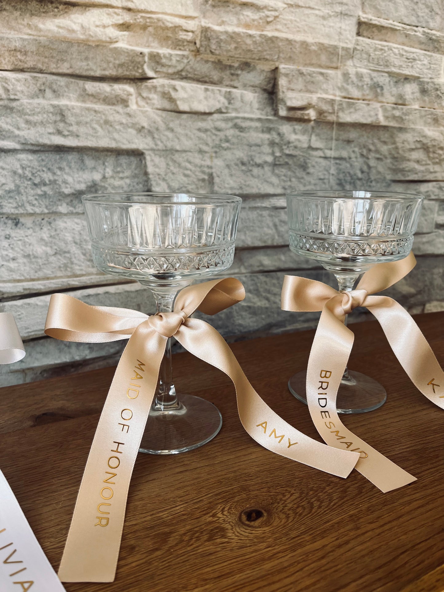Champagne Bridesmaid Personalised Ribbon for Champagne coupe Glass