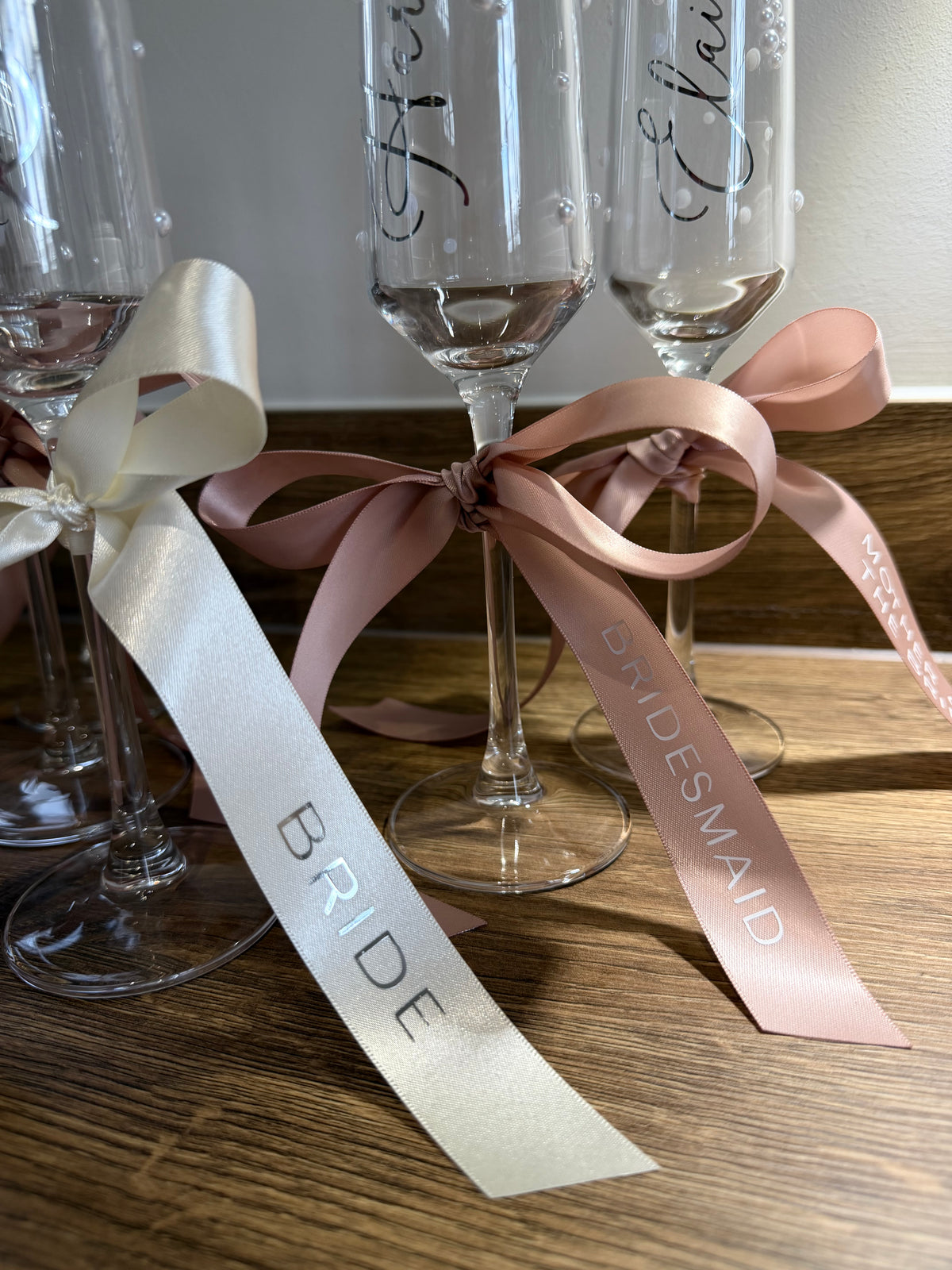 Personalised Bridesmaid Champagne Glass | Pearl Glass