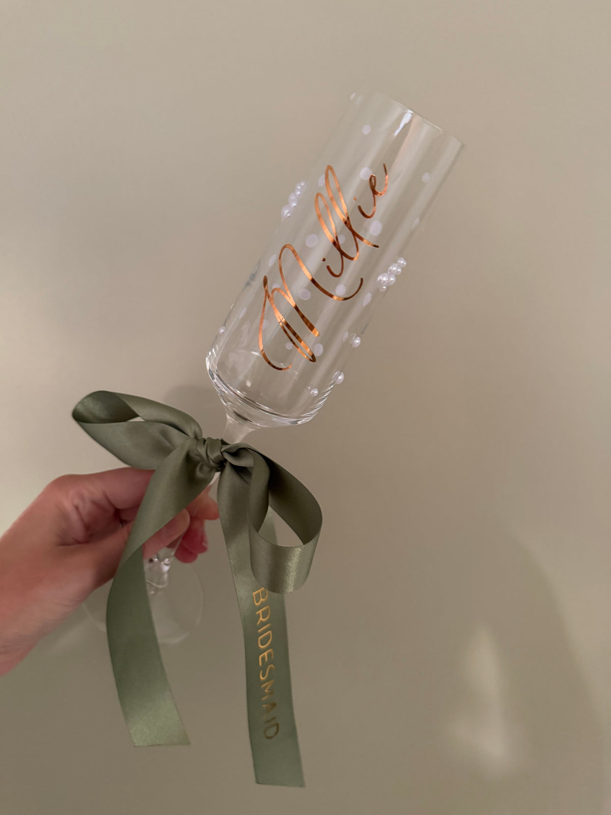Personalised Bridesmaid Champagne Glass | Pearl Glass