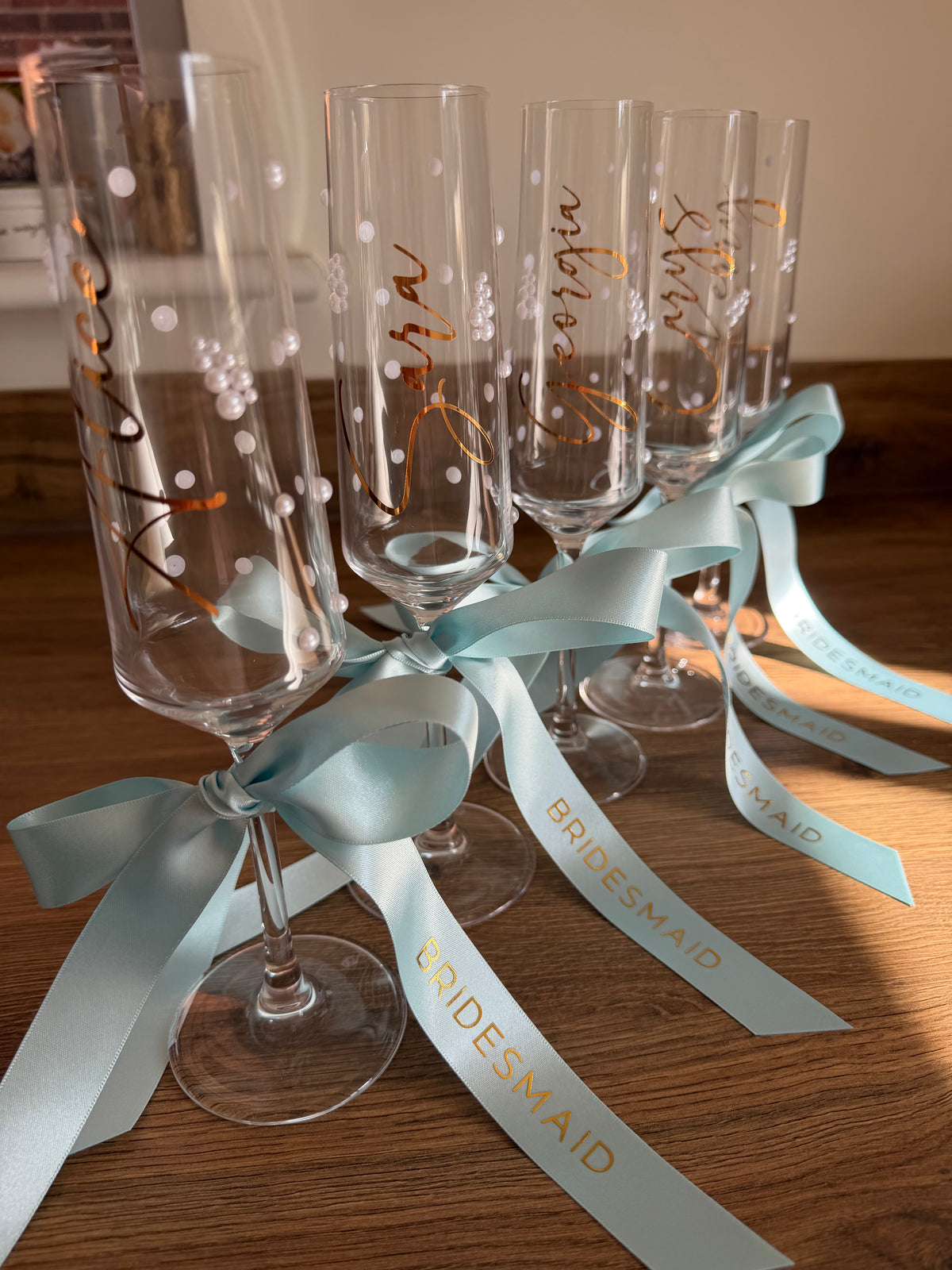 Personalised Bridesmaid Champagne Glass | Pearl Glass