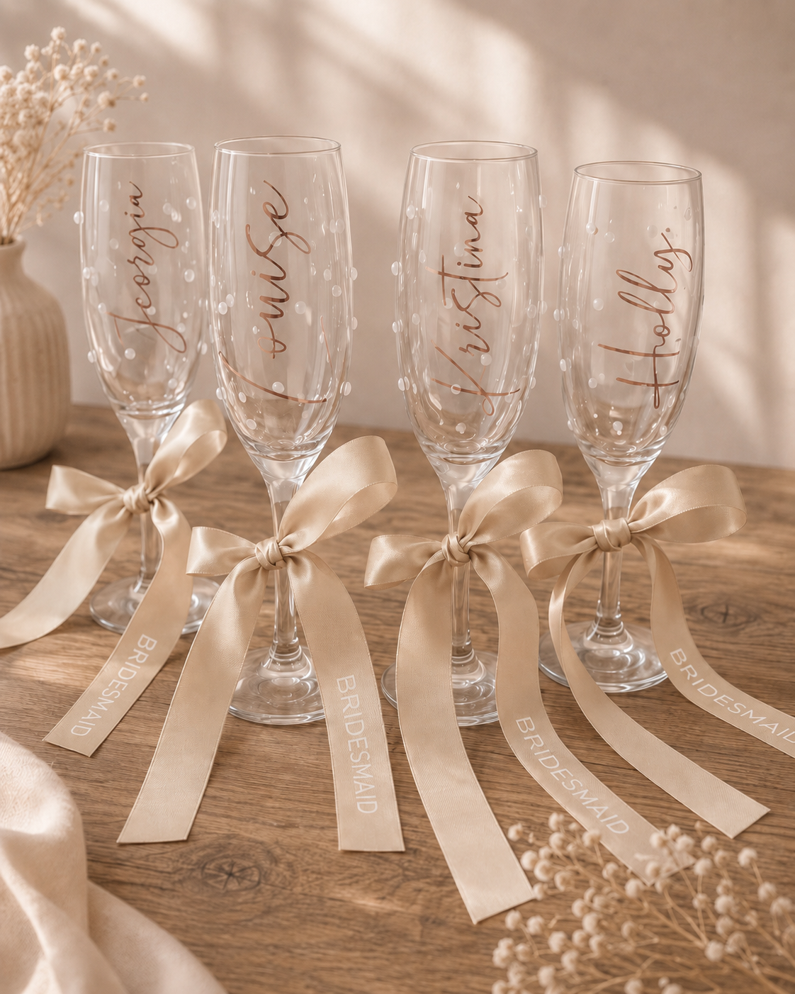 Bridesmaid Pearl Flute Glasses