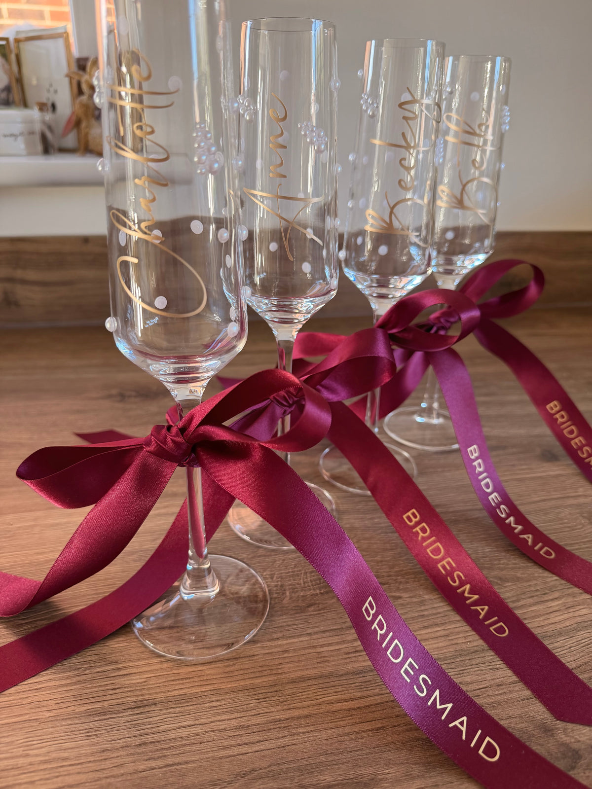 Personalised Bridesmaid Champagne Glass | Pearl Glass