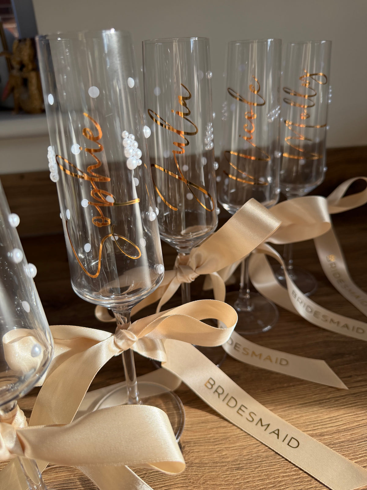 Personalised Bridesmaid Champagne Glass | Pearl Glass