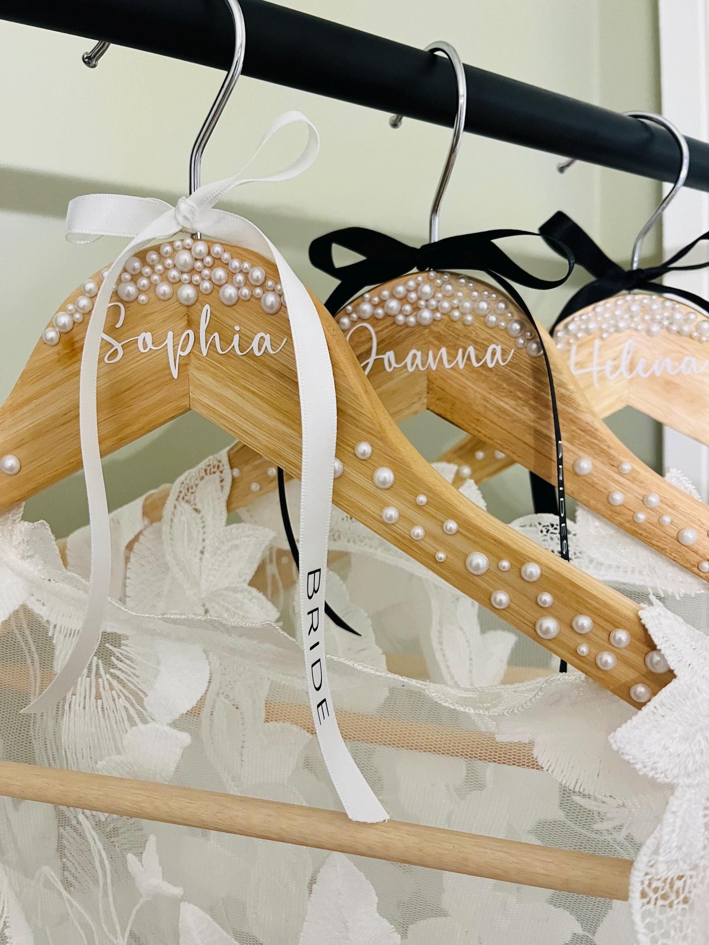 Personalised Pearl Wood Bride / Bridesmaid Hanger