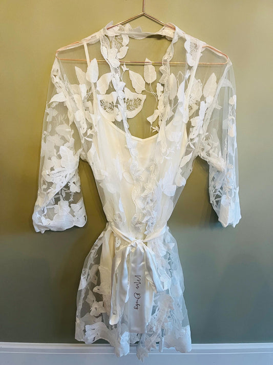 Personalised Lace Style Bride Robe - With Inner Soft Slip