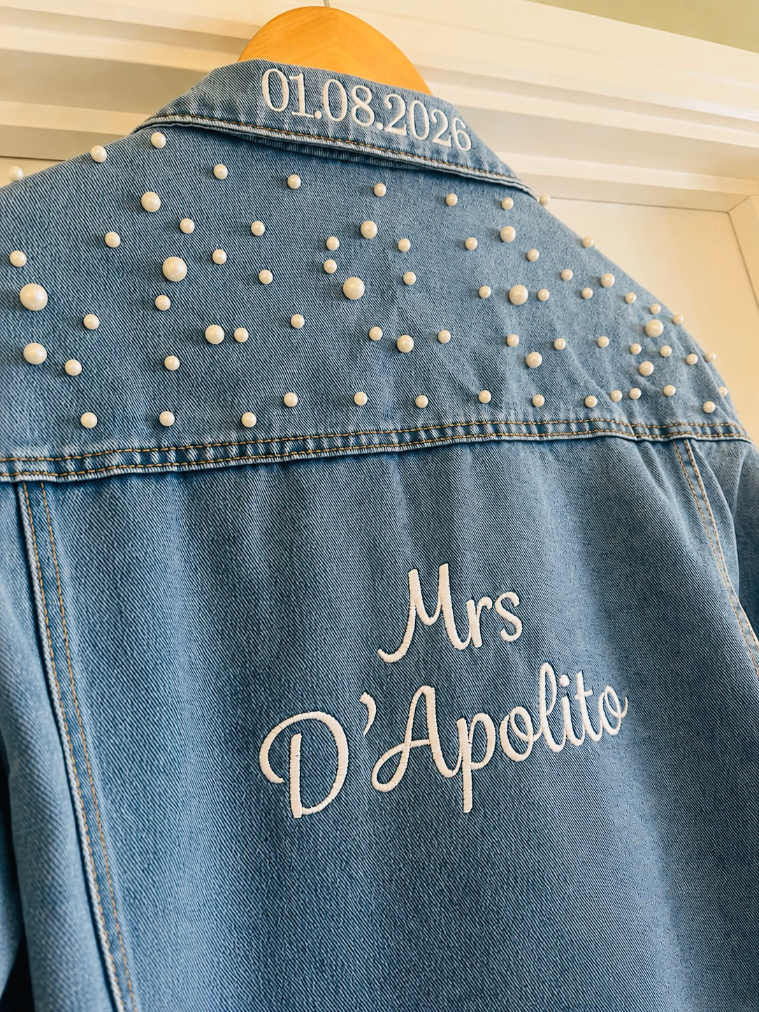 Personalised Embroidered Pearl Denim Jacket