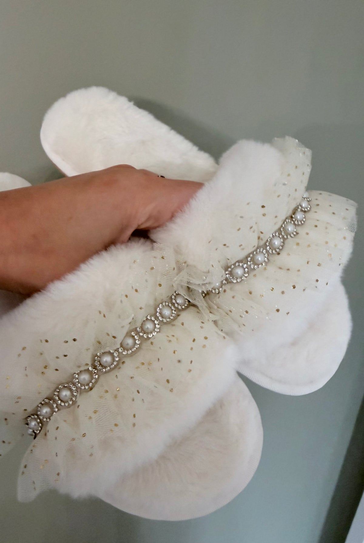 Pearl Embellished Tulle Bride Slippers