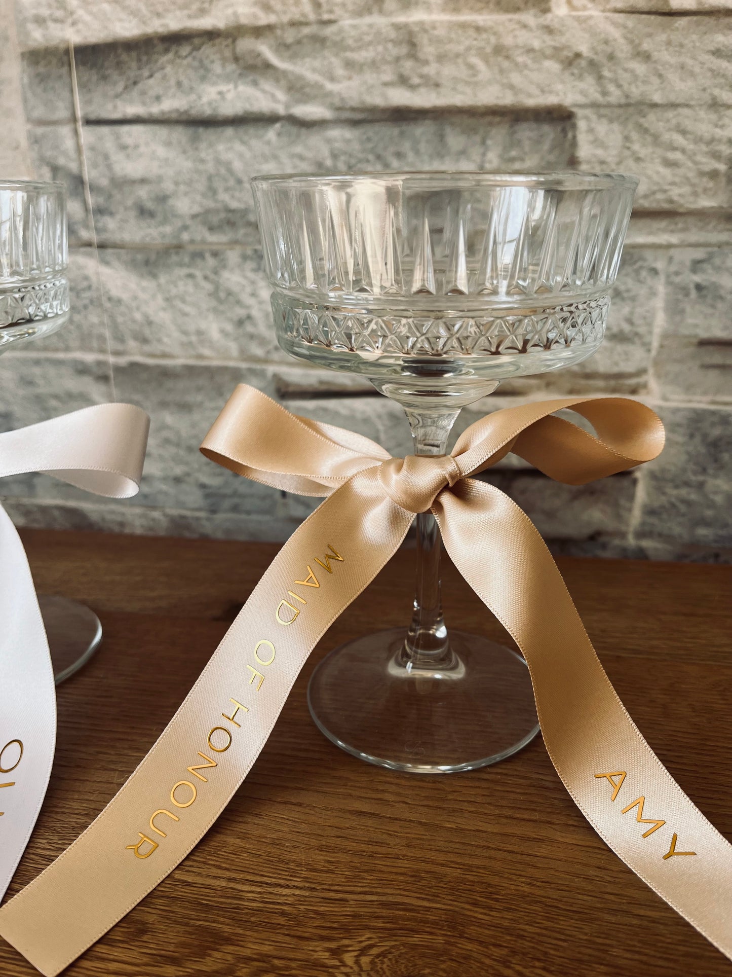 Champagne Bridesmaid Personalised Ribbon for Champagne coupe Glass