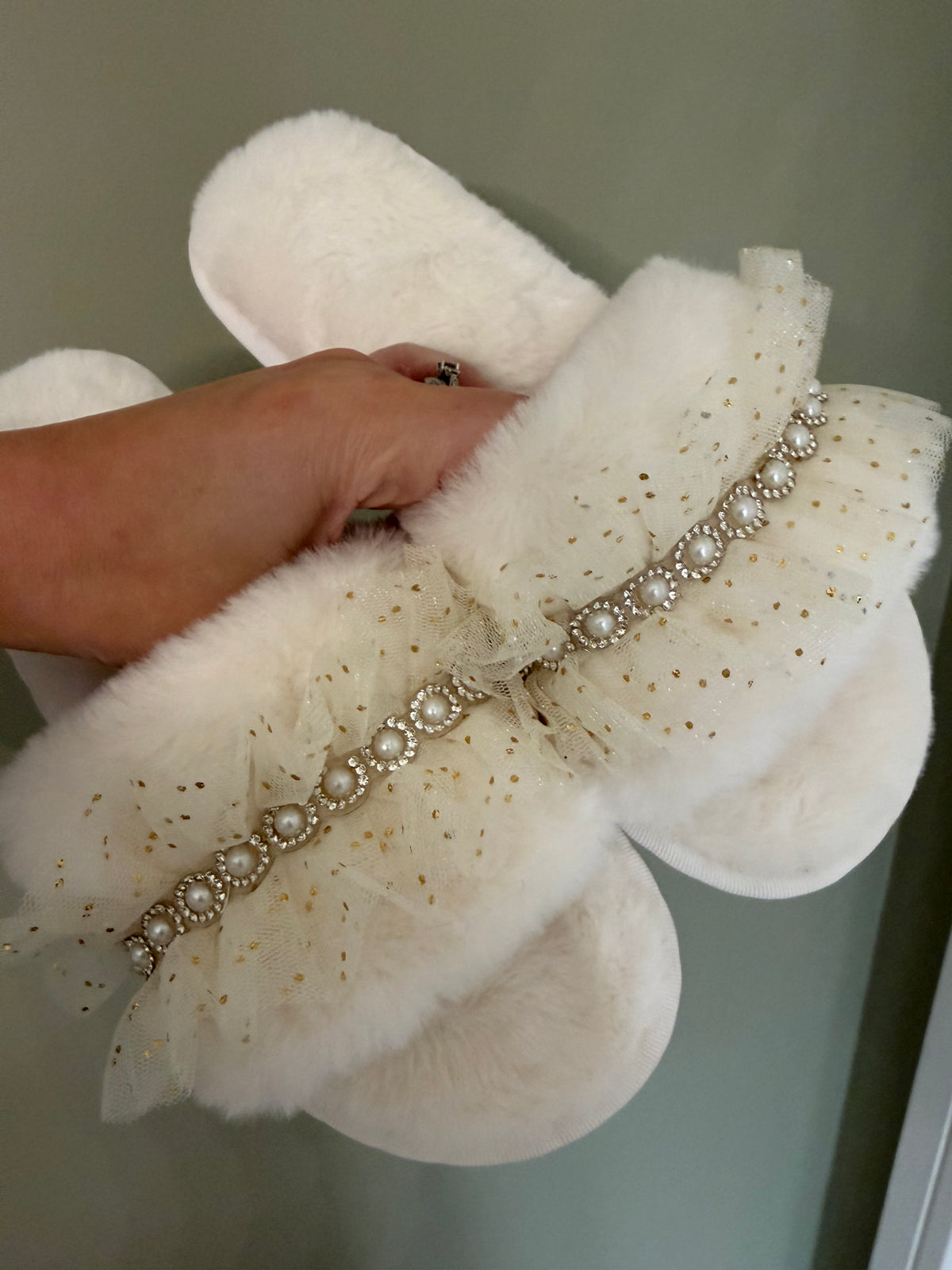 Pearl Embellished Tulle Bride Slippers