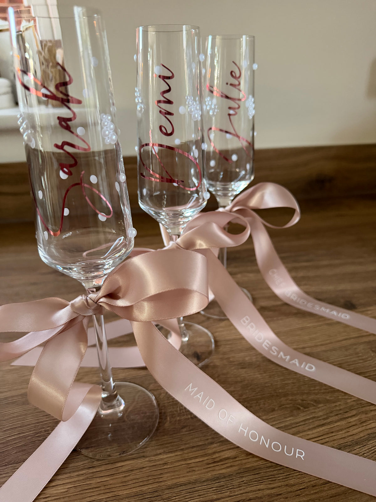 Personalised Bridesmaid Champagne Glass | Pearl Glass