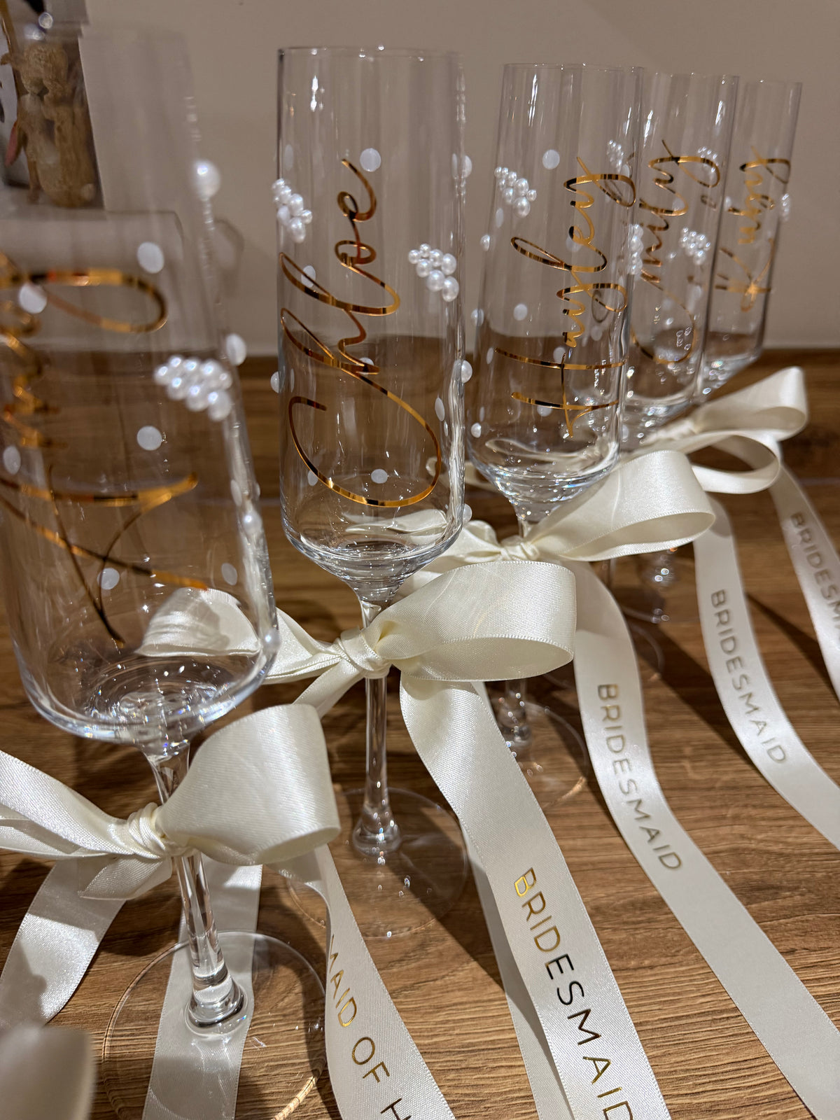 Personalised Bridesmaid Champagne Glass | Pearl Glass