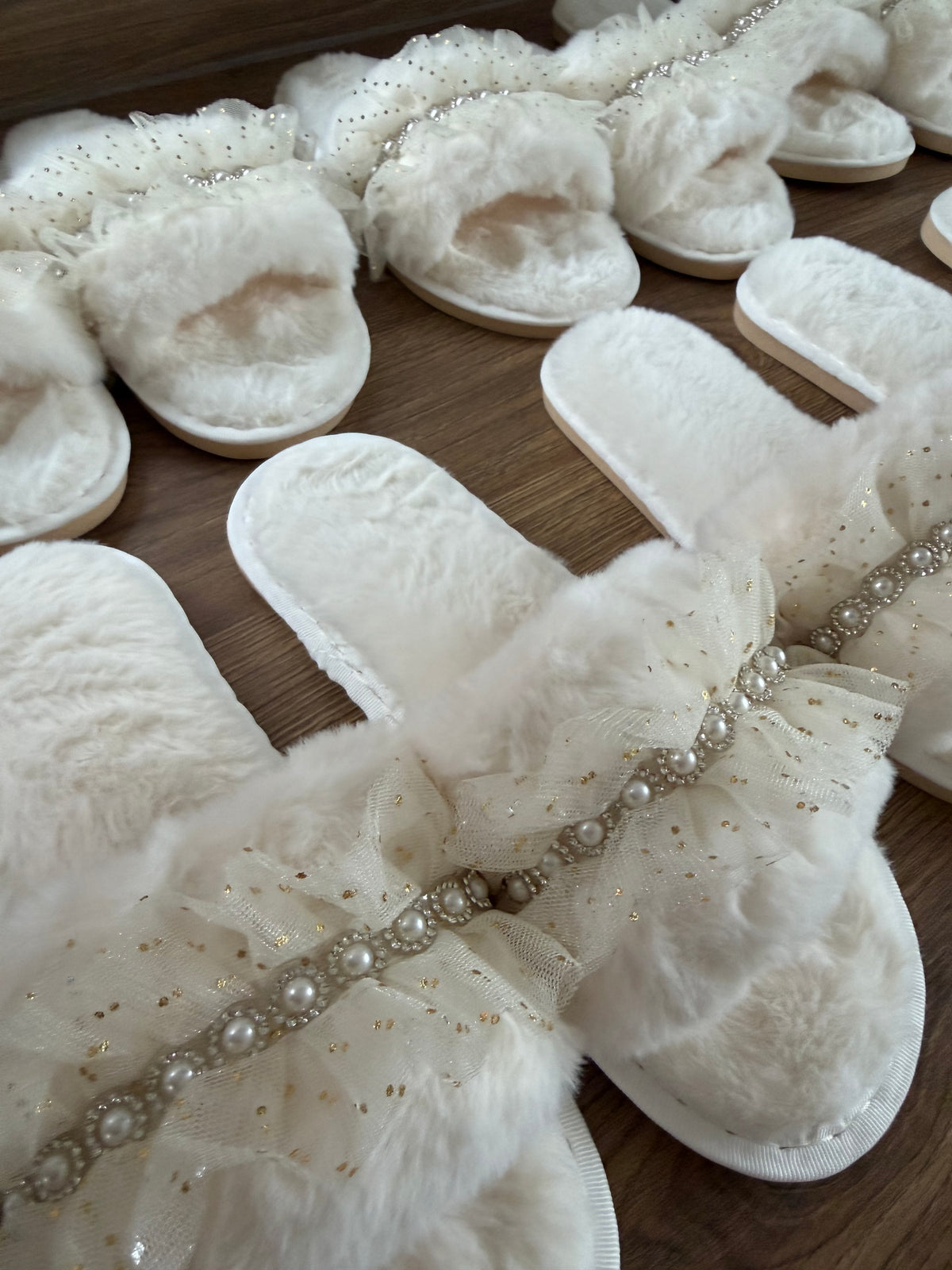 Pearl Embellished Tulle Bride Slippers