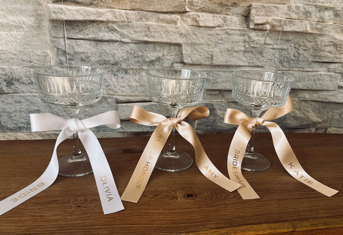 Champagne Bridesmaid Personalised Ribbon for Champagne coupe Glass