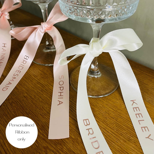 BLUSH Pink Bridesmaid Personalised Ribbons for Champagne Coupe - Bridesmaid Gift - Bridesmaid flute - Personalised Ribbons - Bride Ribbon