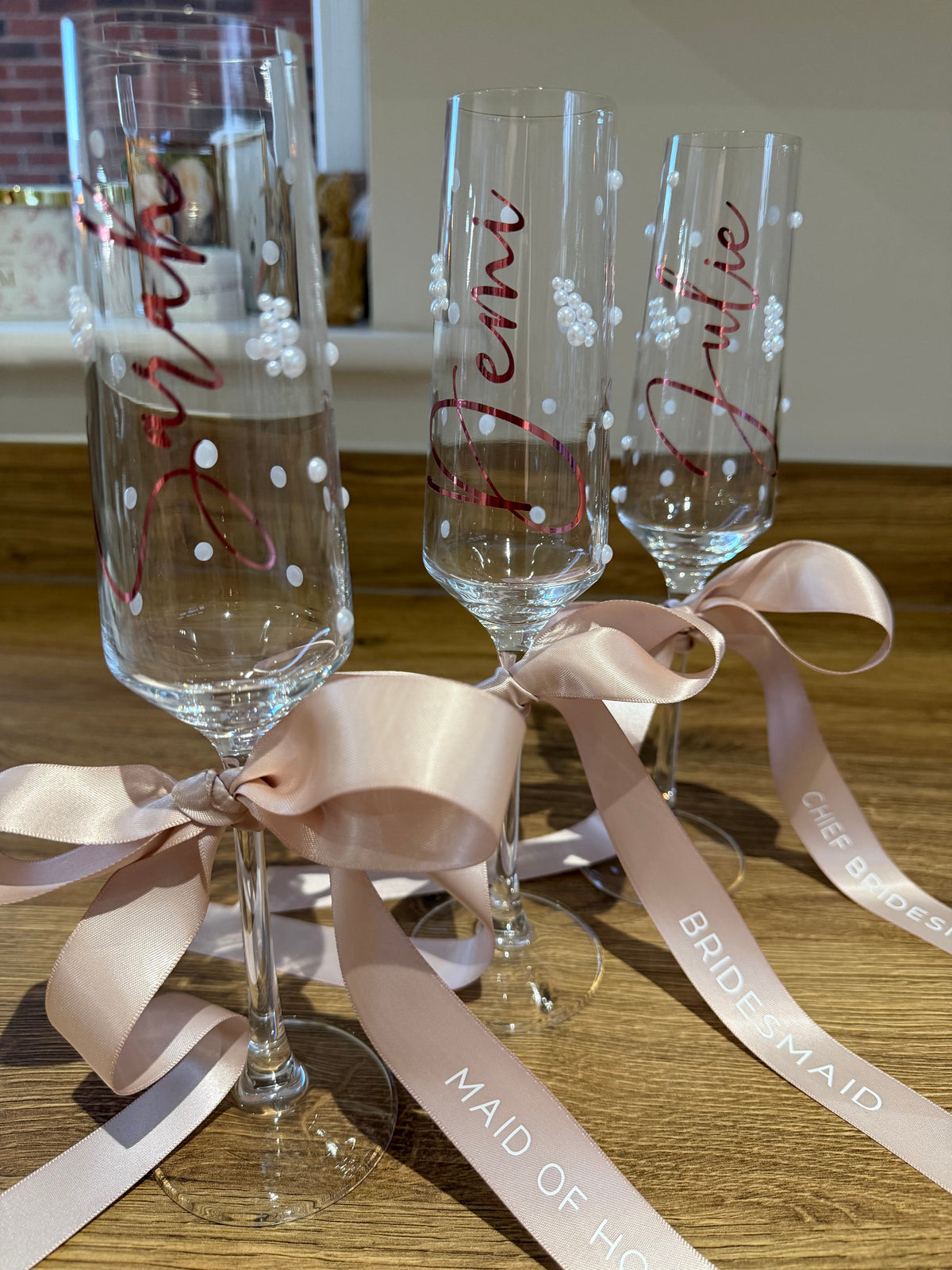 Personalised Bridesmaid Champagne Glass | Pearl Glass