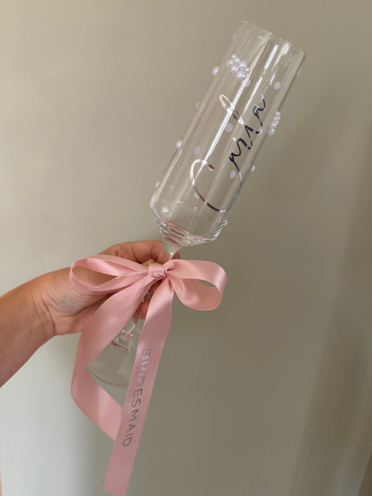 Personalised Bridesmaid Champagne Glass | Pearl Glass