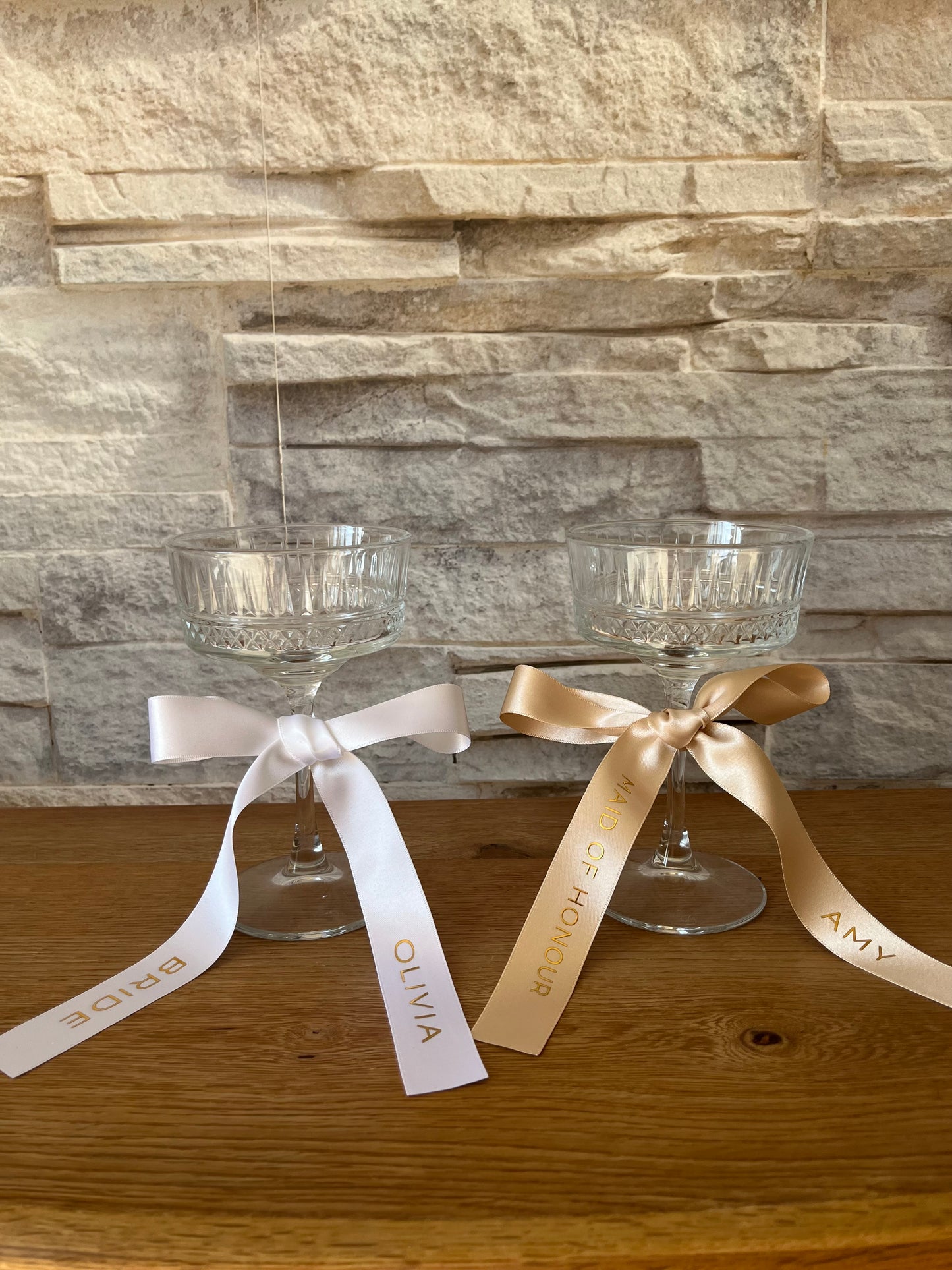 Champagne Bridesmaid Personalised Ribbon for Champagne coupe Glass