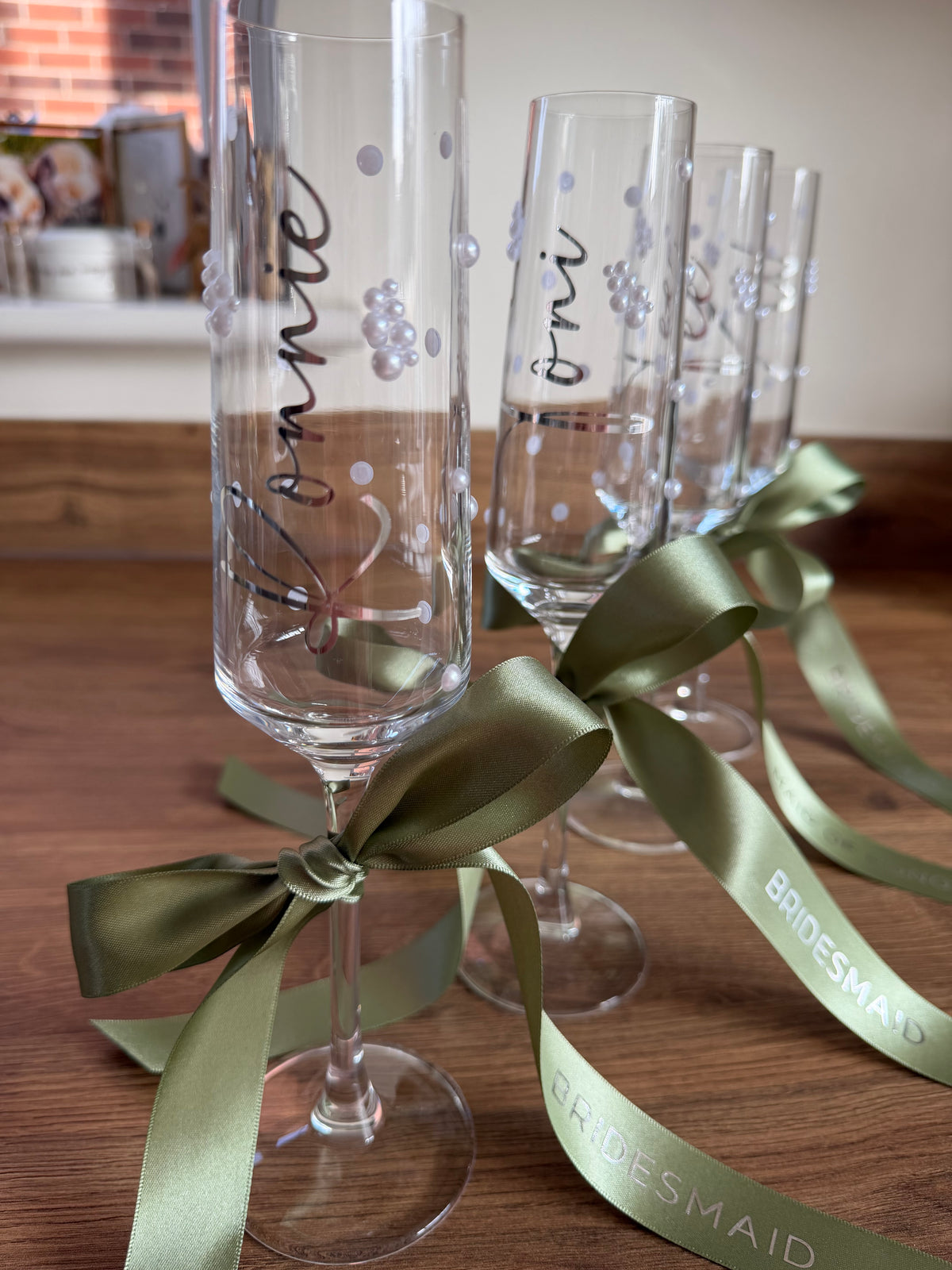 Personalised Bridesmaid Champagne Glass | Pearl Glass