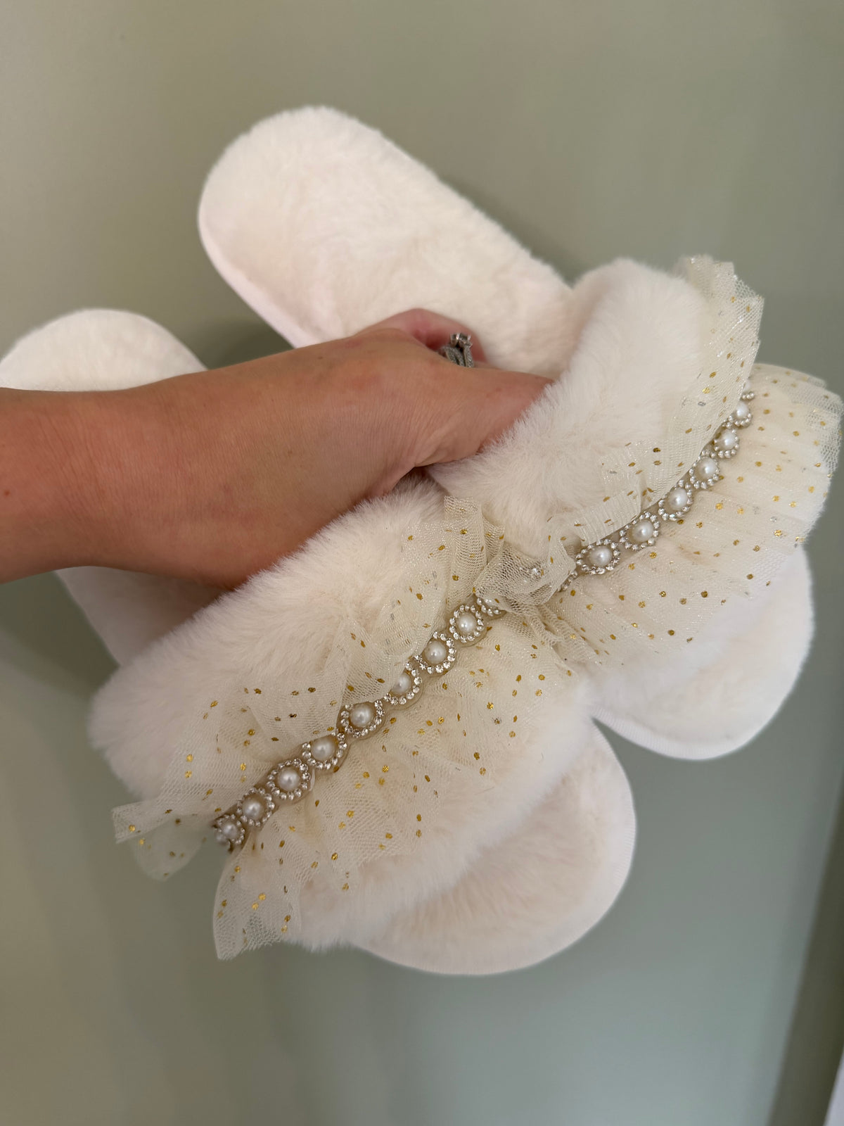 Pearl Embellished Tulle Bride Slippers