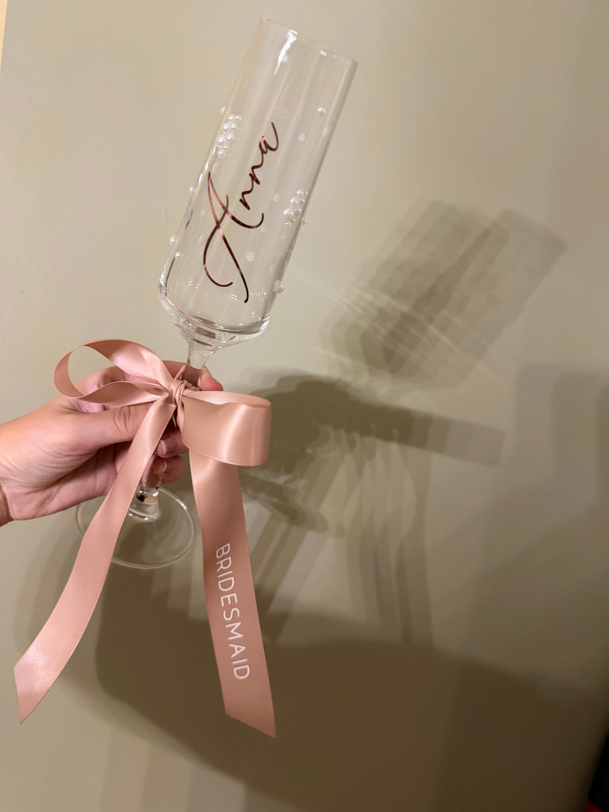 Personalised Bridesmaid Champagne Glass | Pearl Glass