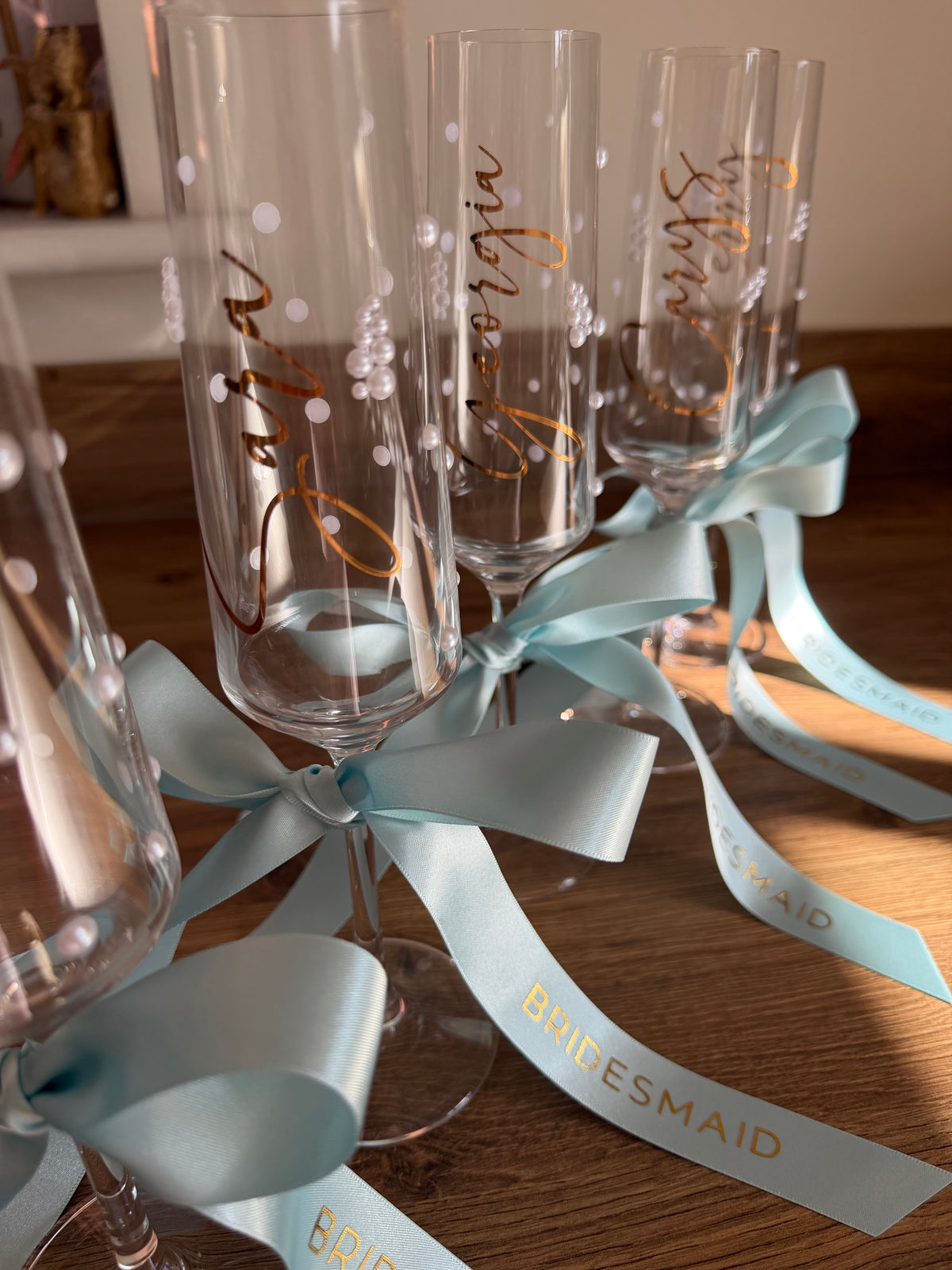 Personalised Bridesmaid Champagne Glass | Pearl Glass