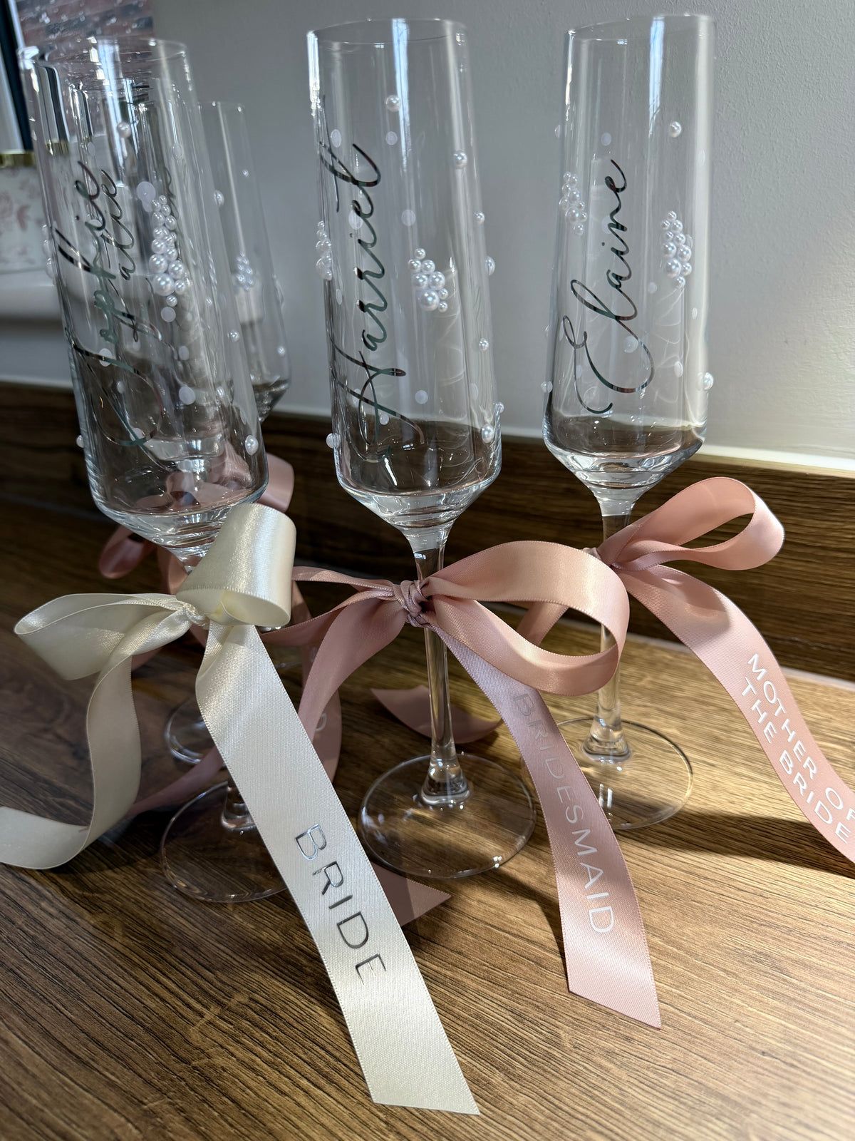 Personalised Bridesmaid Champagne Glass | Pearl Glass