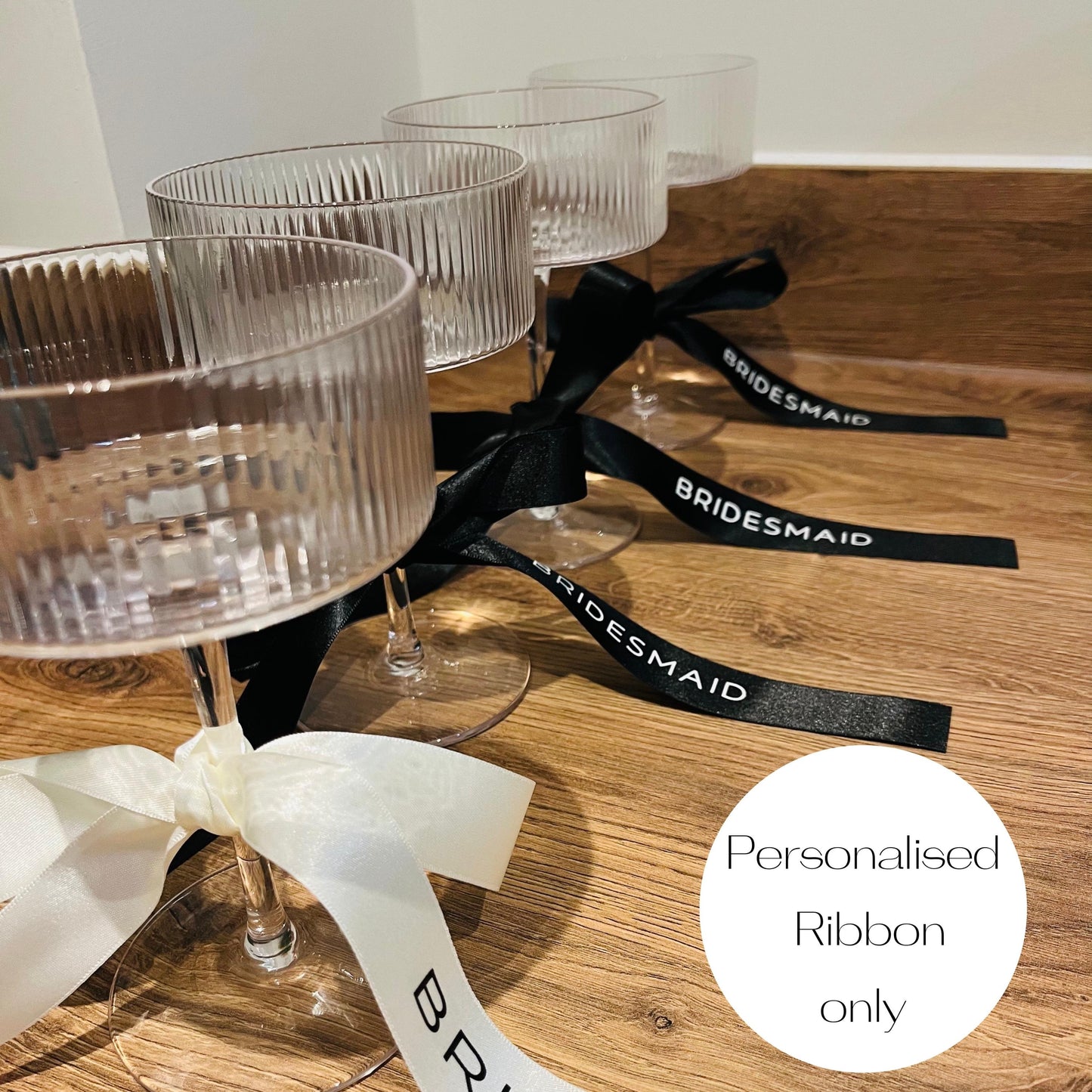 Bridesmaid Personalised Ribbons for Champagne Coupe - Bridesmaid Gift - Bridesmaid flute - Personalised Ribbons - Bride Ribbon