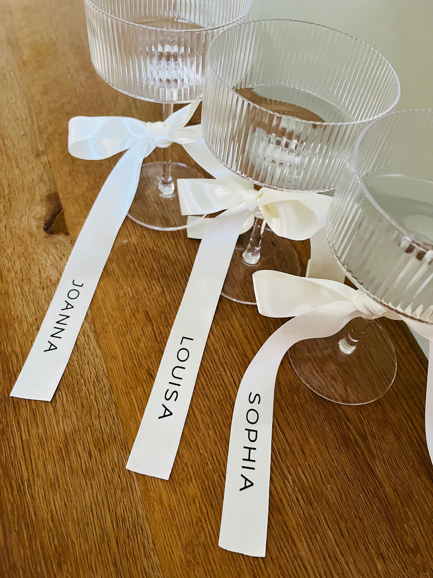 Champagne Bridesmaid Personalised Ribbon for Champagne coupe Glass