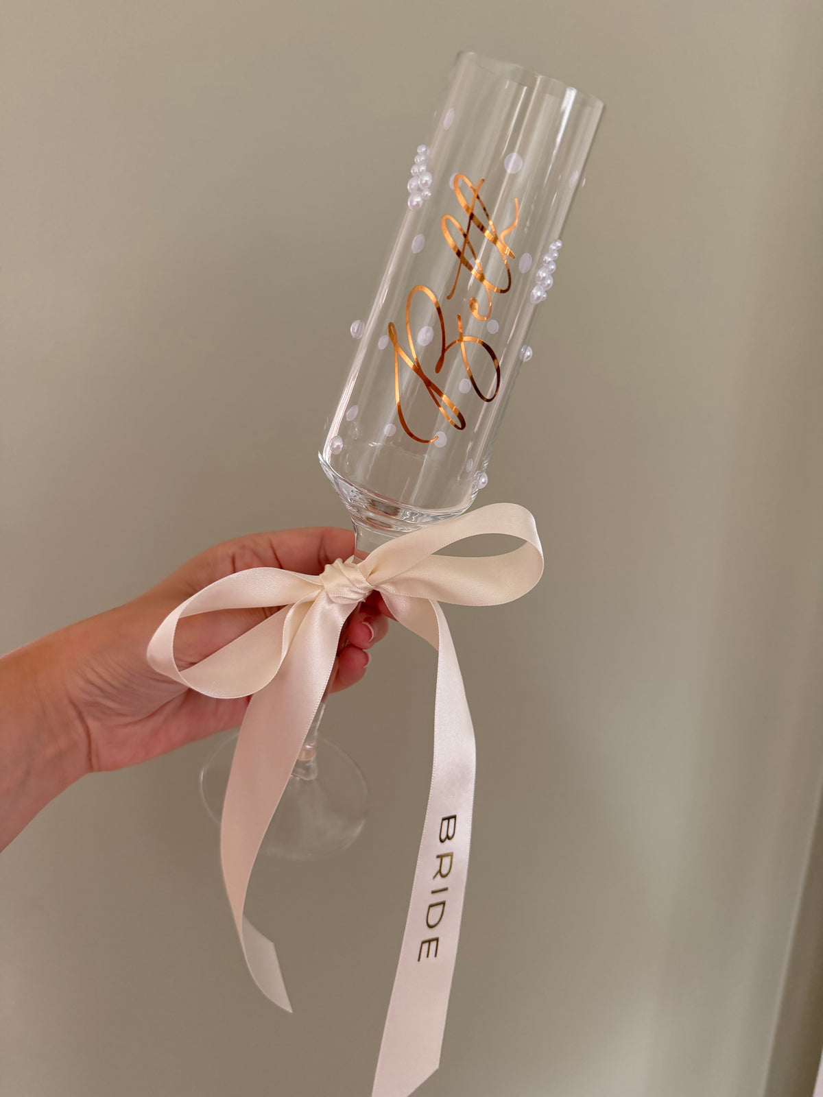 Personalised Bridesmaid Champagne Glass | Pearl Glass