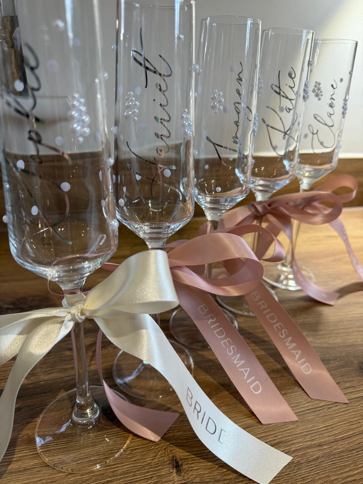 Personalised Bridesmaid Champagne Glass | Pearl Glass