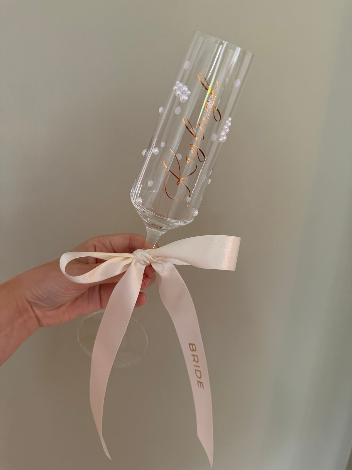 Personalised Bridesmaid Champagne Glass | Pearl Glass