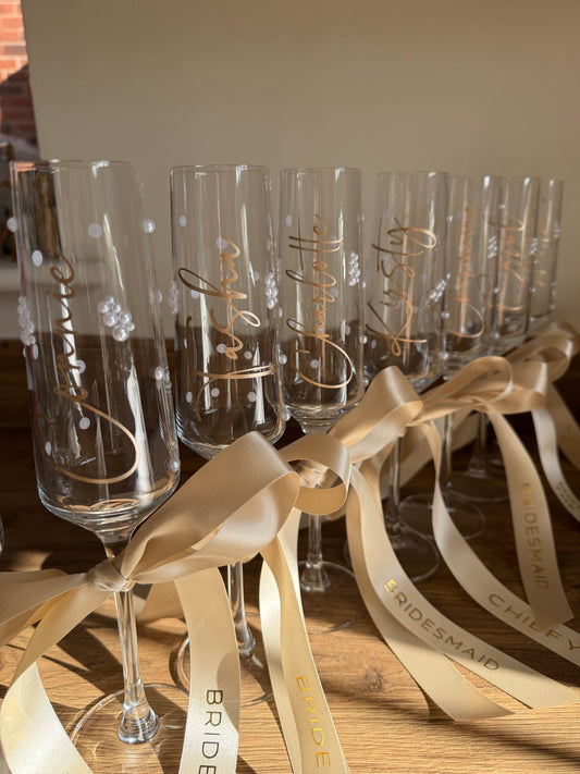 Personalised Bridesmaid Champagne Glass | Pearl Glass