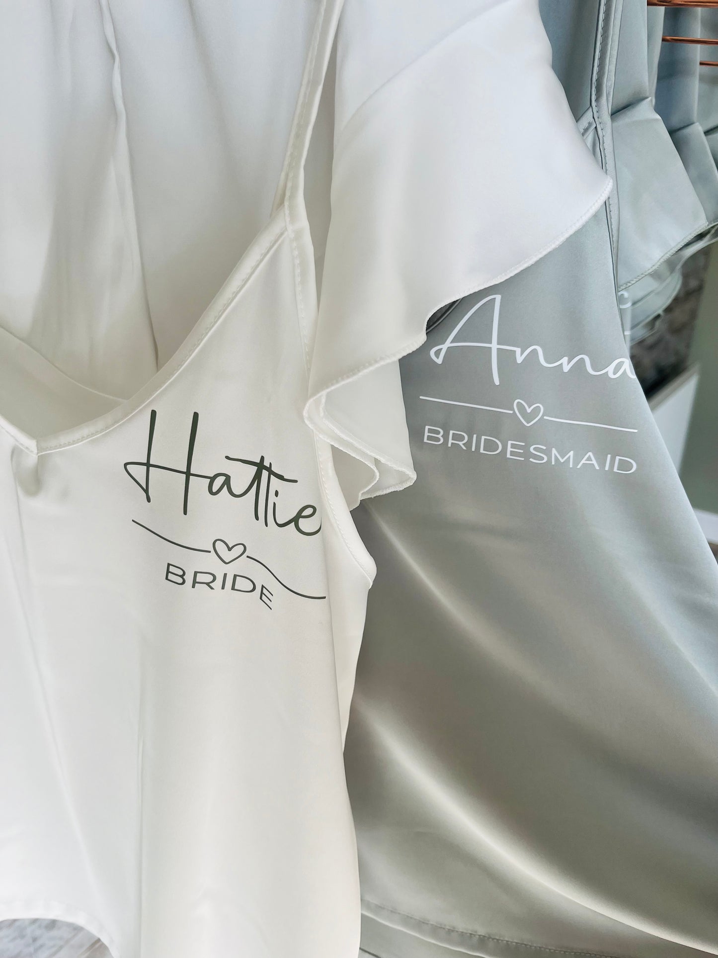Personalised Satin Ruffle Cami Bridesmaid Pjs - Text Design - Adults