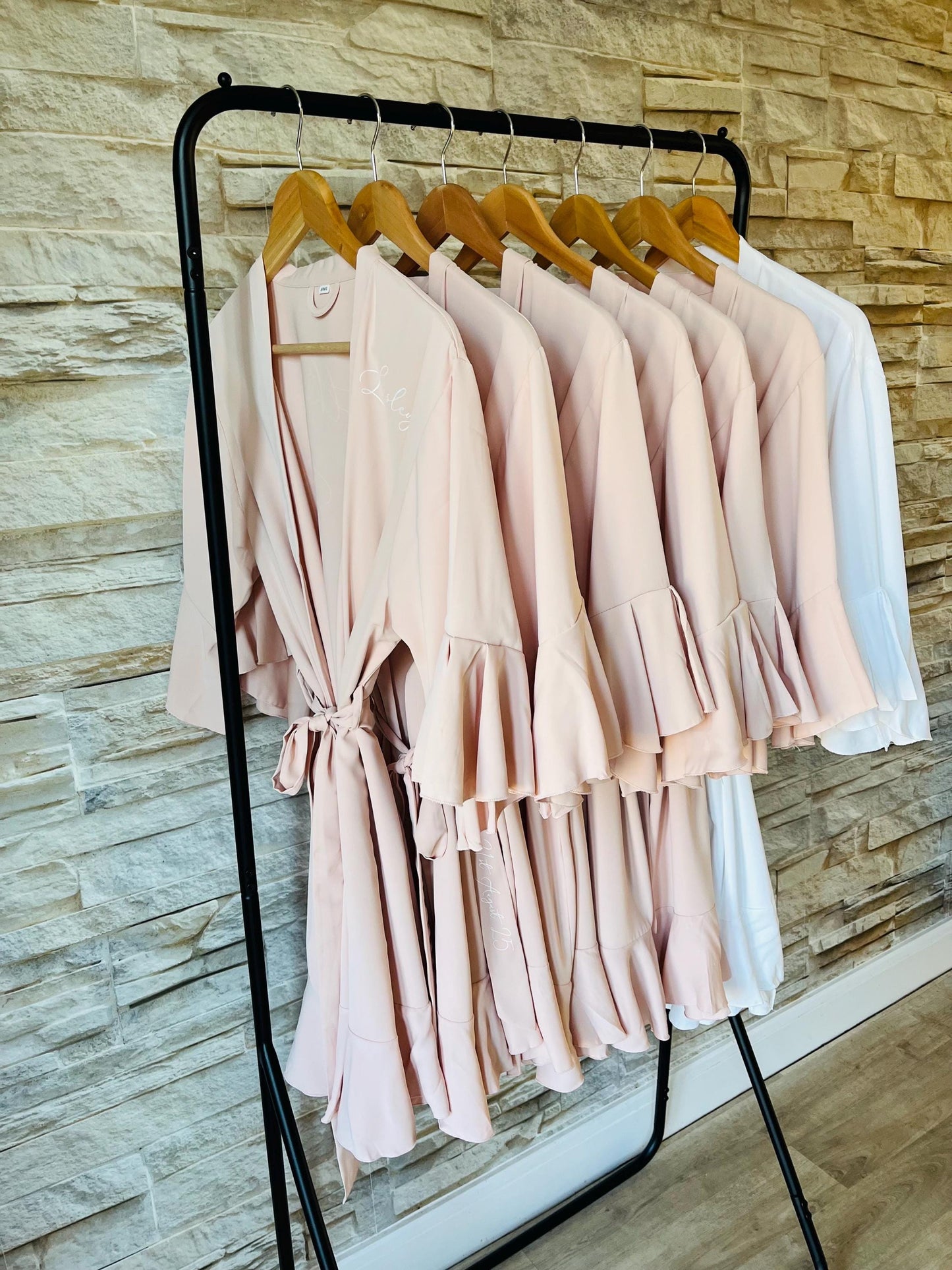 Blush Ruffle Satin Bridesmaid Robes