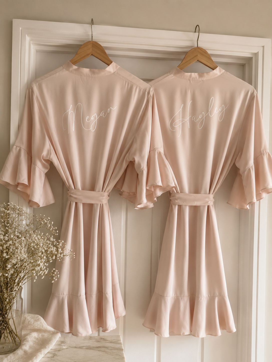Personalised Ruffle Bridesmaid Robe | Satin Bride Wedding Dressing Gown