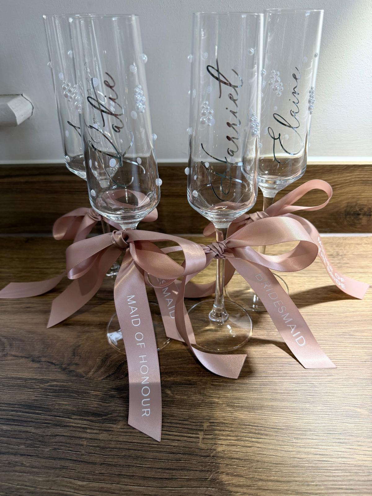Personalised Bridesmaid Champagne Glass | Pearl Glass