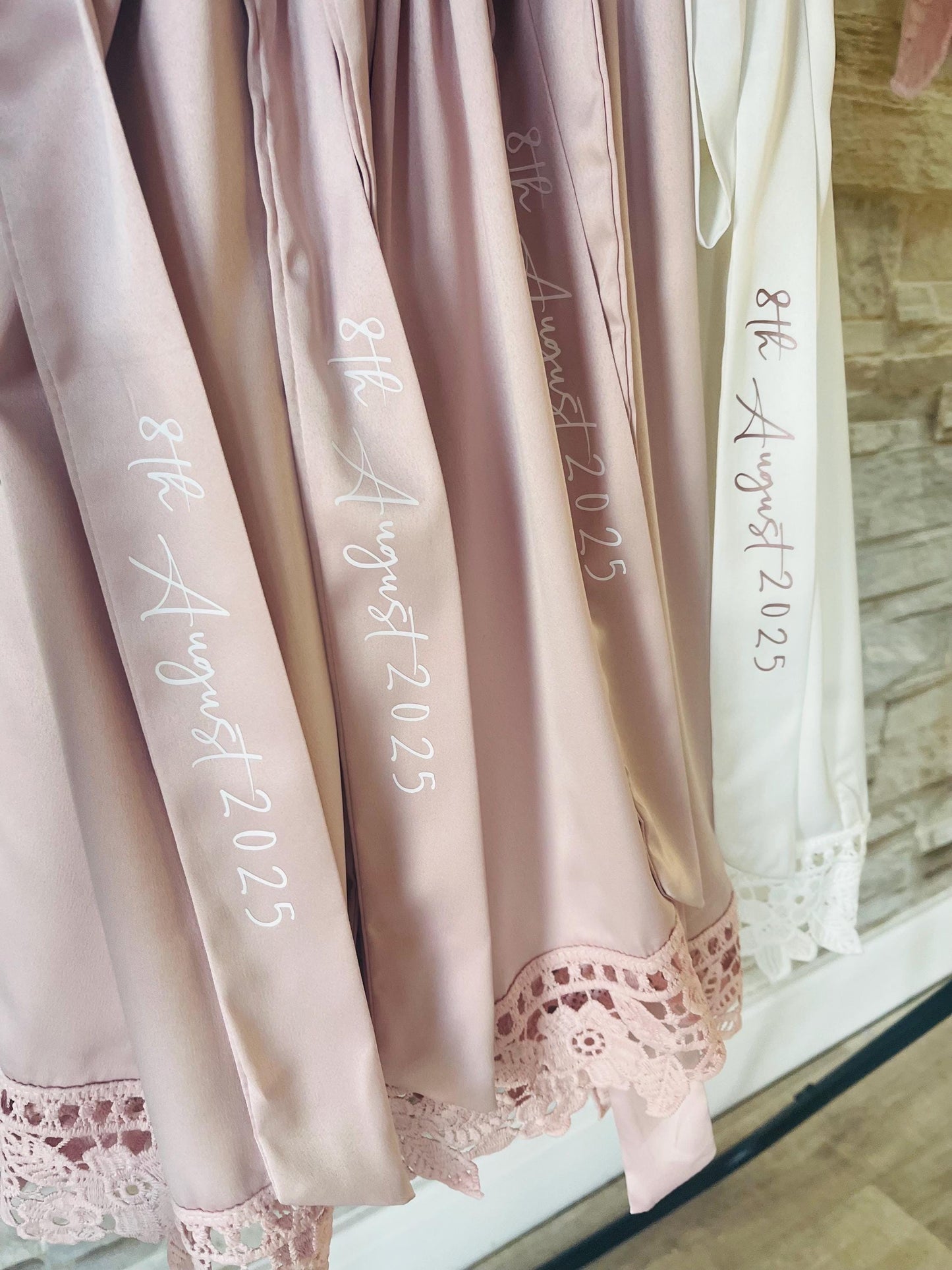 Lace Trim Bridesmaid Satin Robes - Bridesmaid personalised Robe -