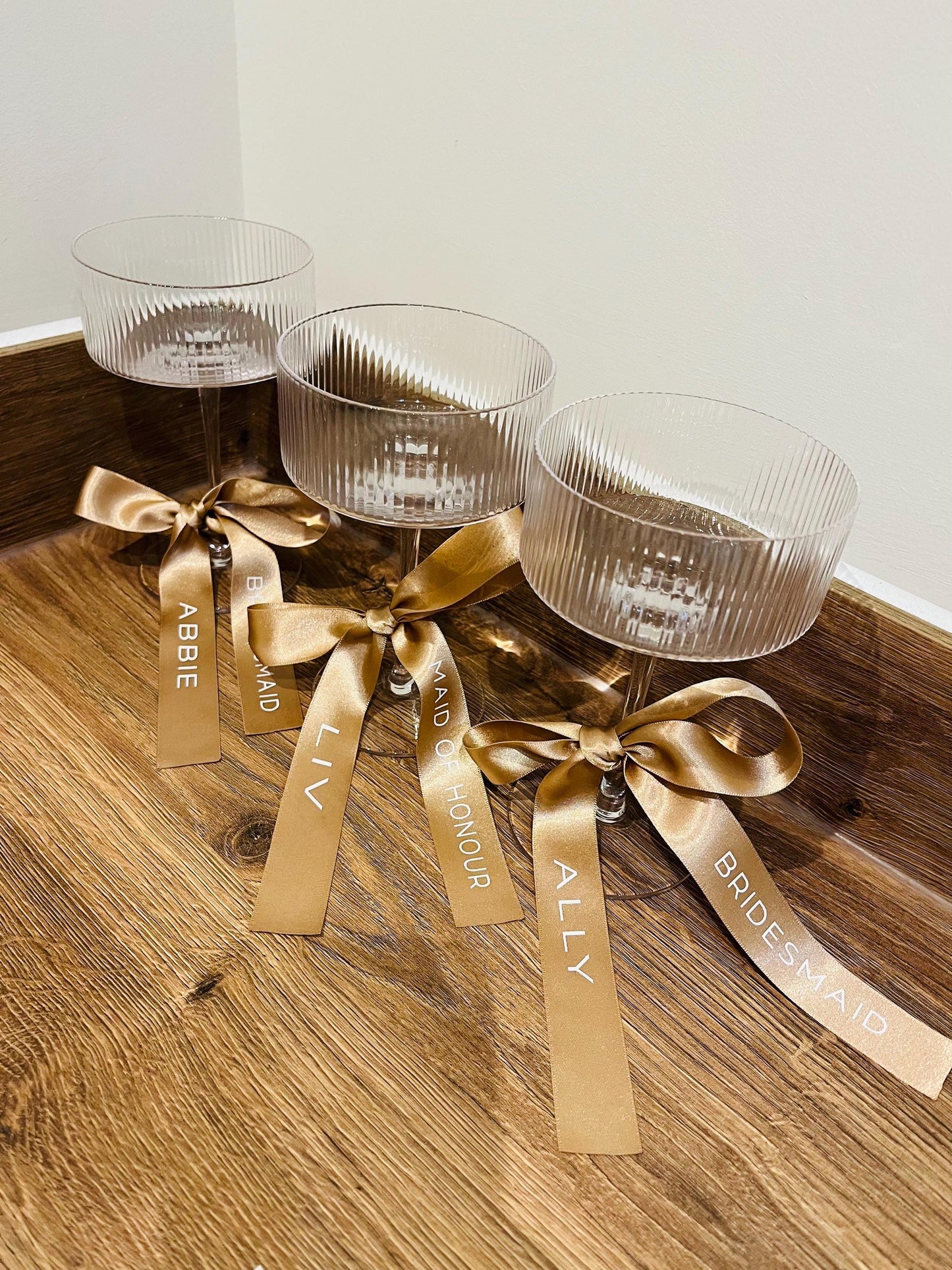 Personalised Gold Ribbon For Champagne Coupe Glass - Bridesmaid Gift - Bridesmaid flute - Personalised Ribbons - Bride Ribbon